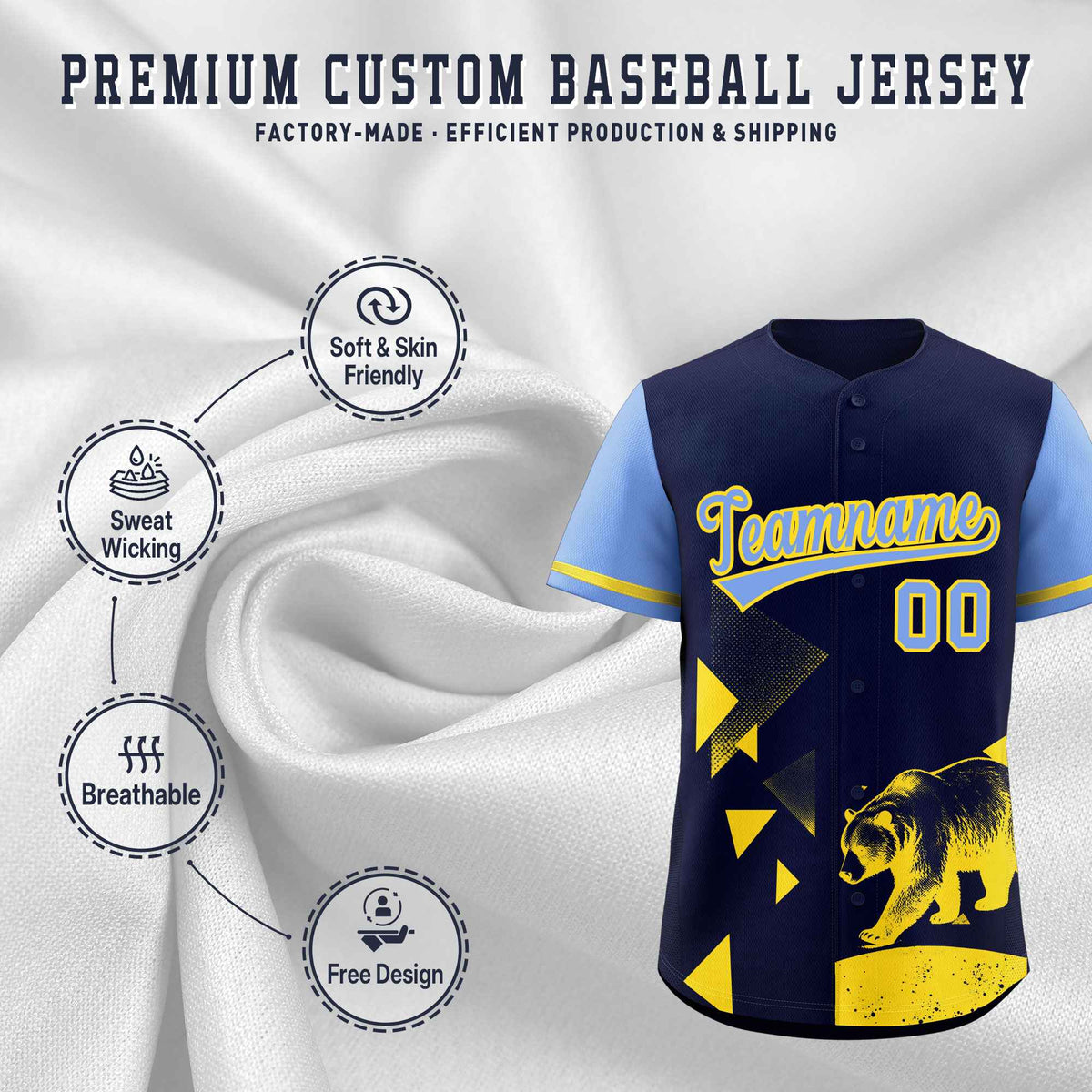 Custom Light Blue Midnight Blue Raptor Series Raglan Sleeves Lightweight Baseball Jersey |KXKSHOP