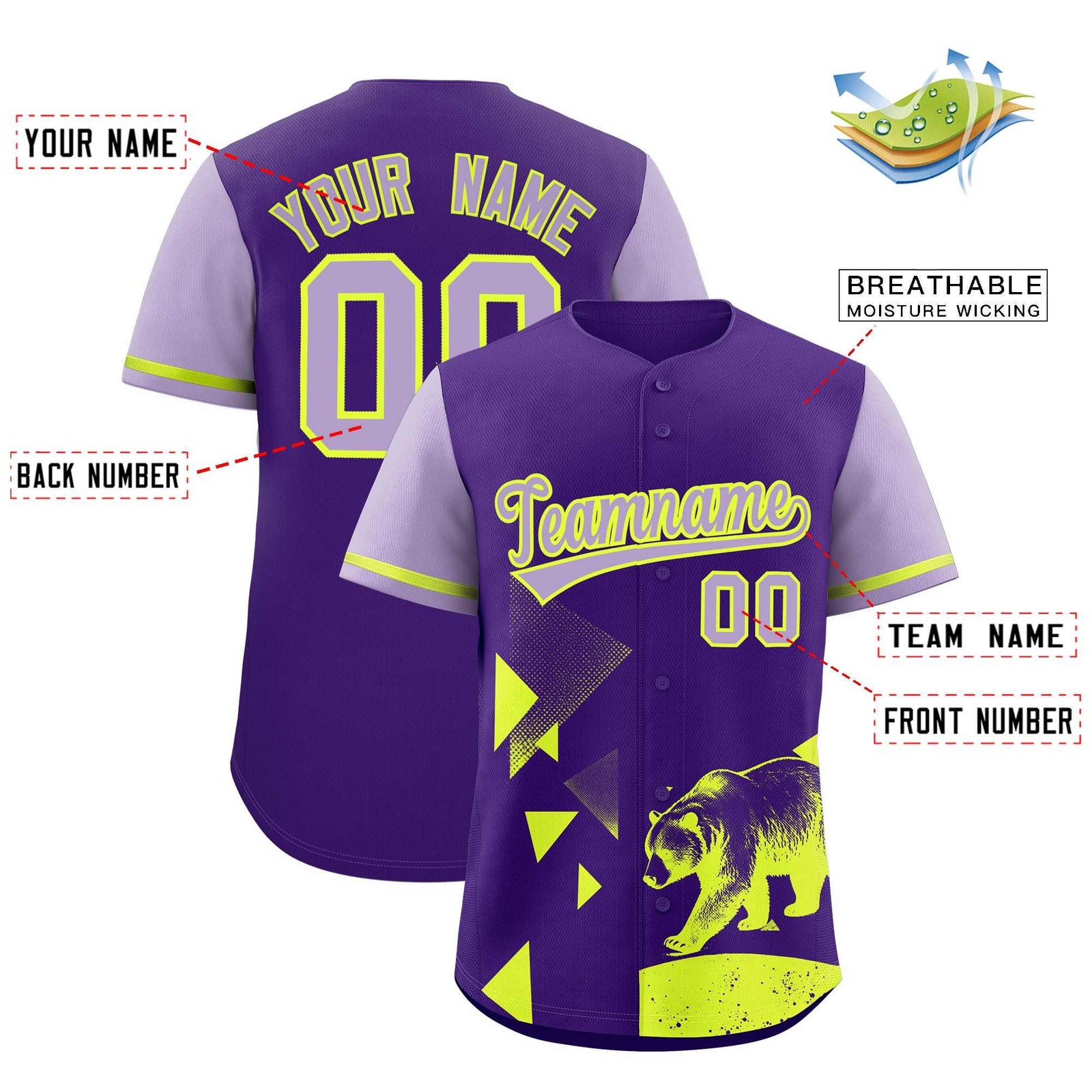 Custom Light Purple Purple Raptor Series Raglan Sleeves Wrinkle-Resistant Baseball Jersey |KXKSHOP