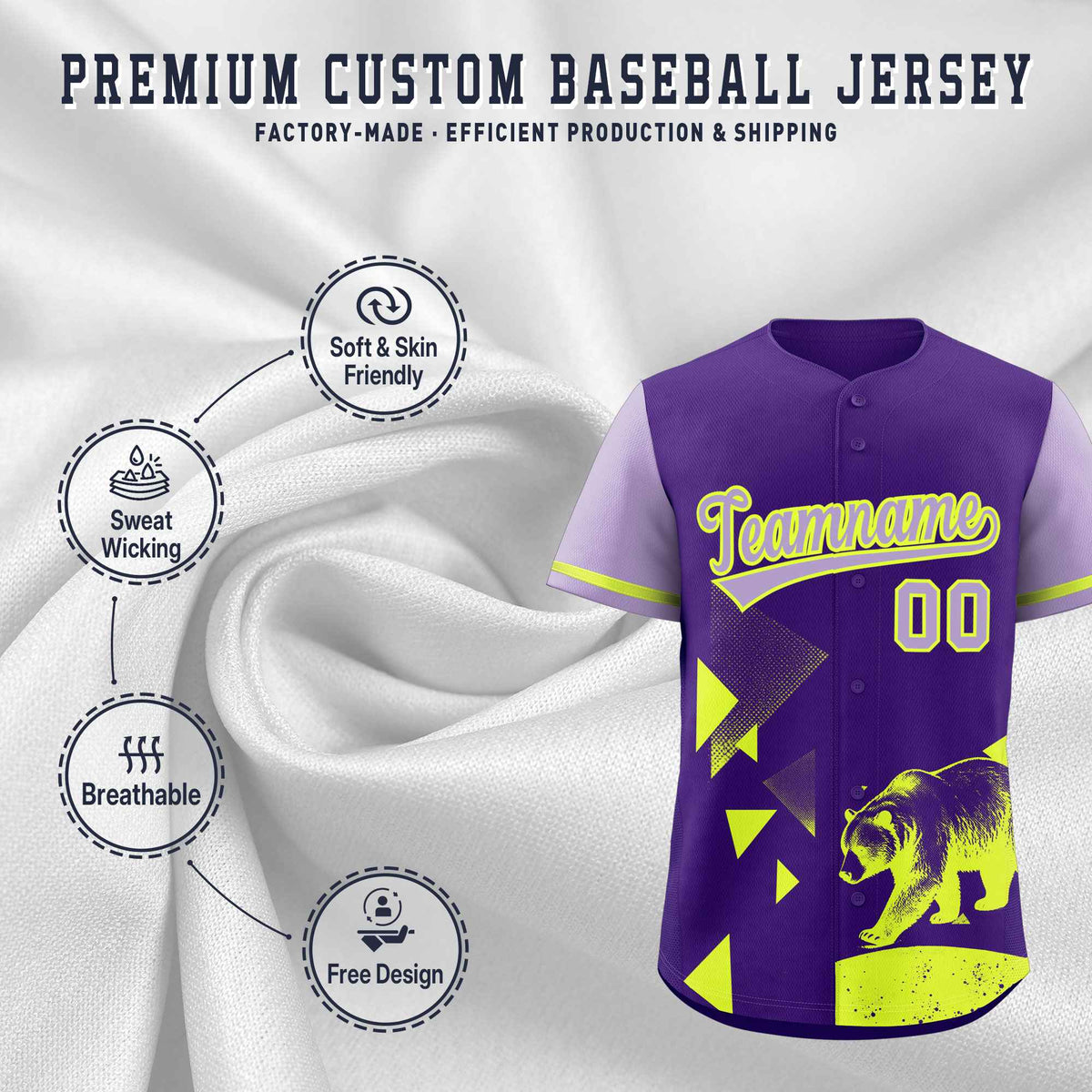Custom Light Purple Purple Raptor Series Raglan Sleeves Wrinkle-Resistant Baseball Jersey |KXKSHOP
