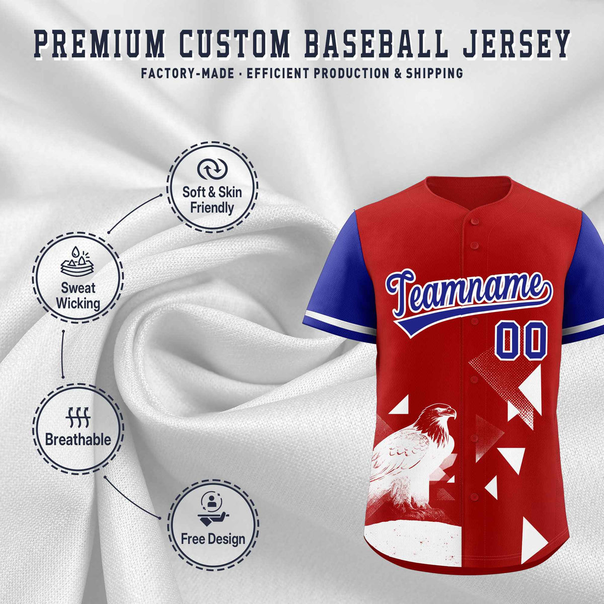Custom Royal Red Raptor Series Raglan Sleeves Street Style Baseball Jersey |KXKSHOP
