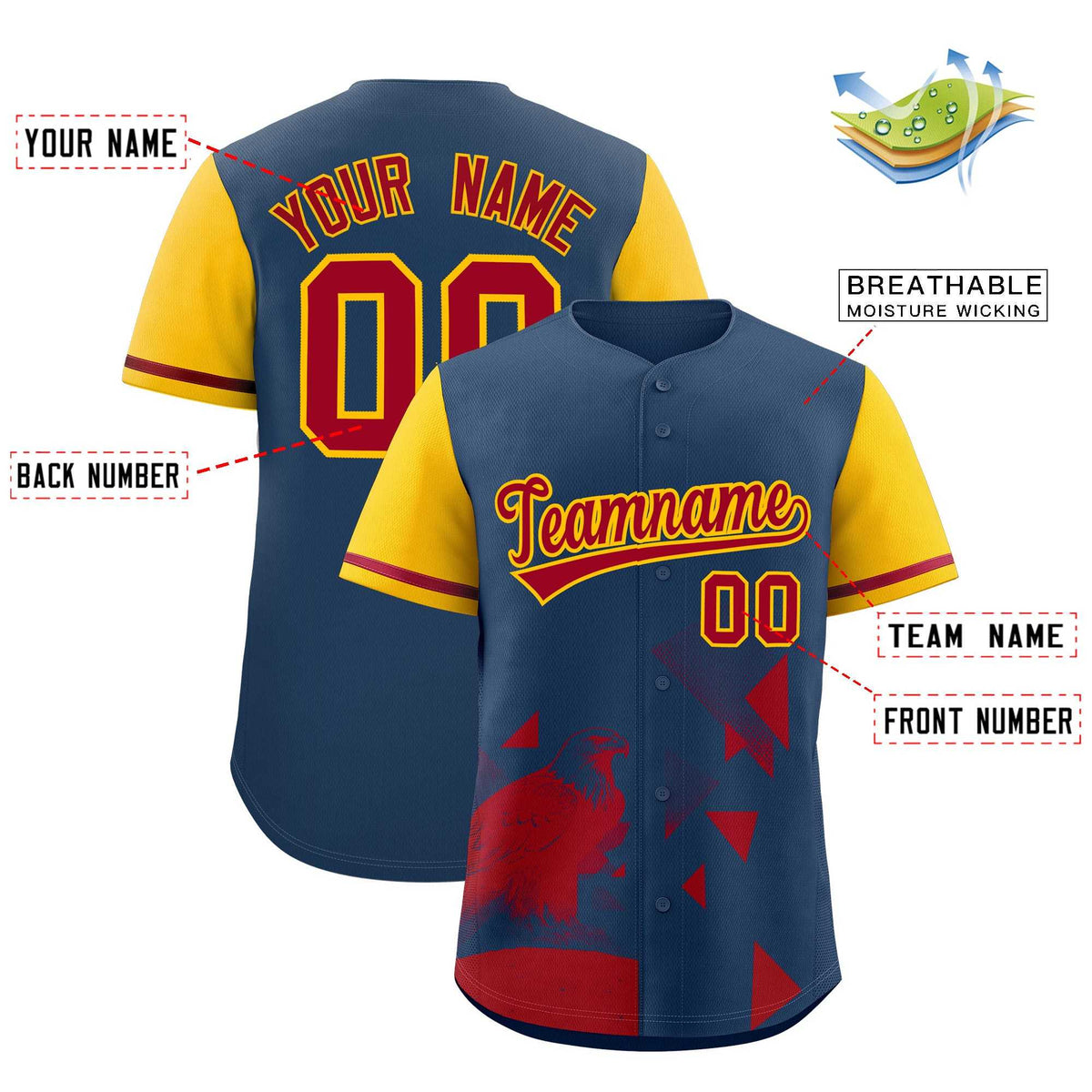 Custom Yellow Midnight Blue Raptor Series Raglan Sleeves Casual Sports Baseball Jersey |KXKSHOP