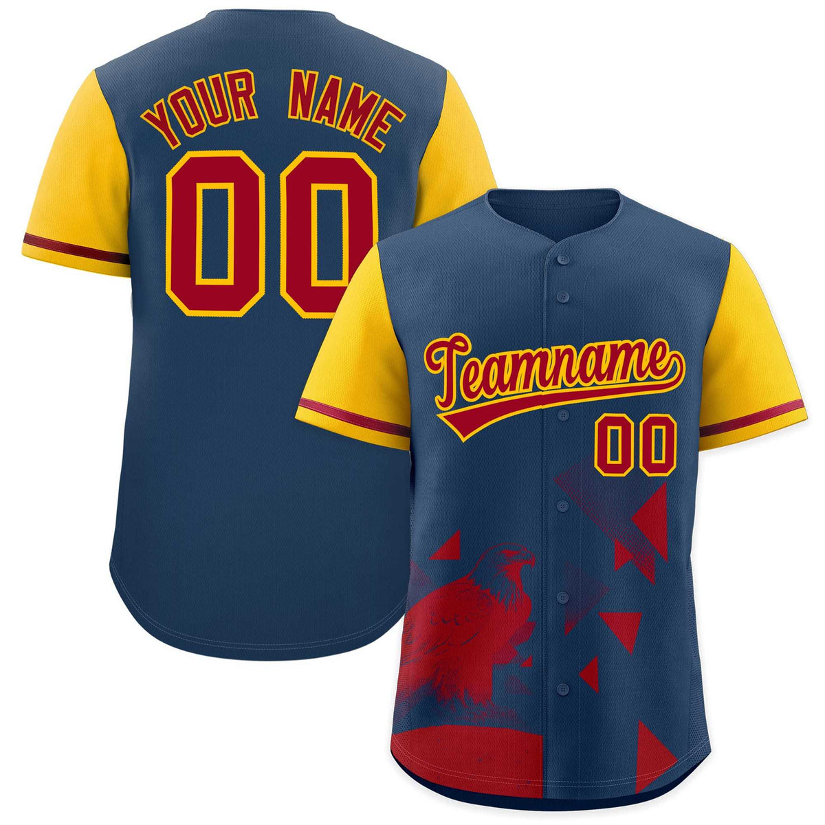 Custom Yellow Midnight Blue Raptor Series Raglan Sleeves Casual Sports Baseball Jersey |KXKSHOP