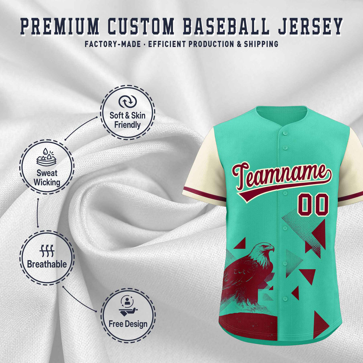 Custom Cream Green Raptor Series Raglan Sleeves Urban Style Baseball Jersey |KXKSHOP