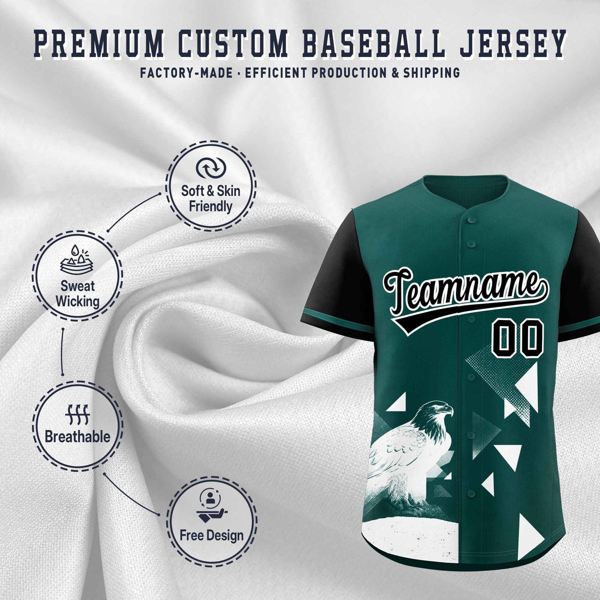 Custom Black Midnight Green Raptor Series Raglan Sleeves Lightweight Baseball Jersey |KXKSHOP