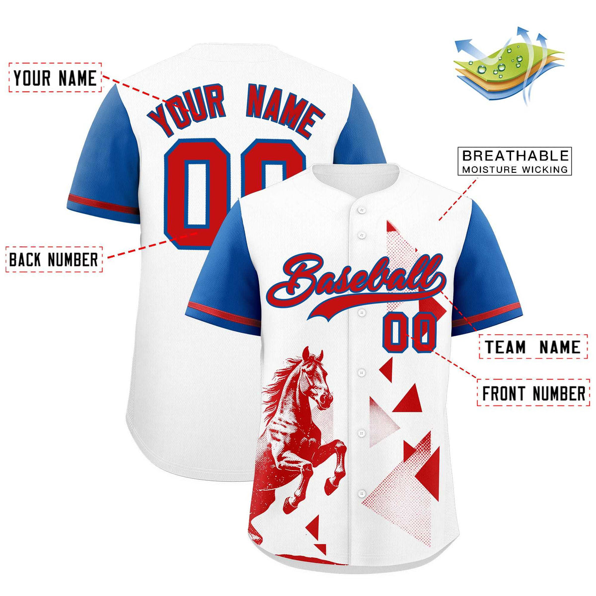 Custom Royal White Raptor Series Raglan Sleeves Lightweight Baseball Jersey