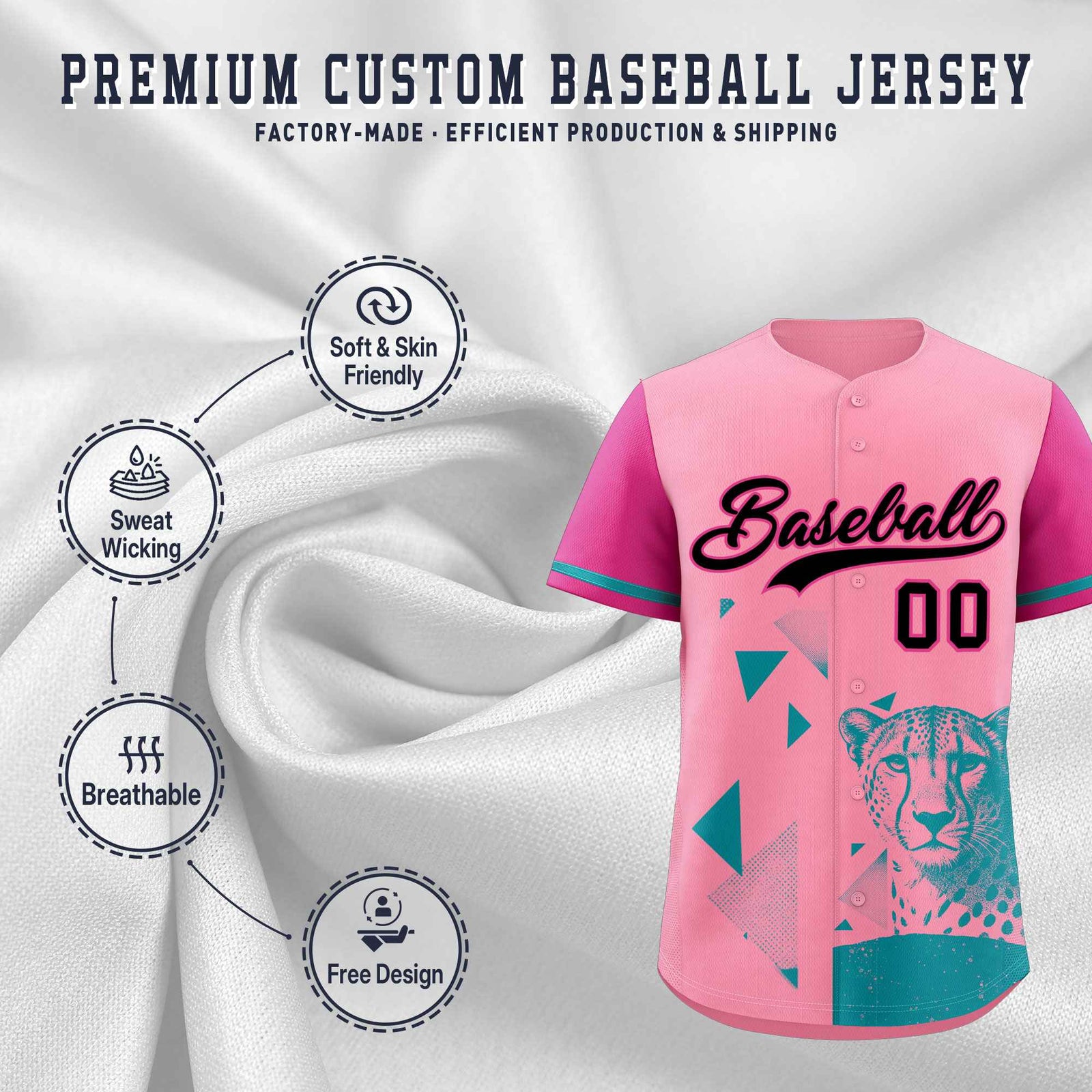 Custom Rose Red Light Pink Raptor Series Raglan Sleeves Breathable Baseball Jersey