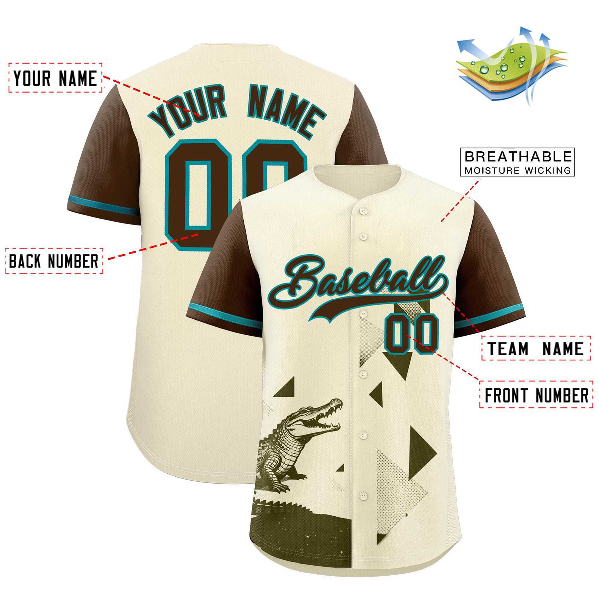 Custom Light Brown Cream Raptor Series Raglan Sleeves Drapable Baseball Jersey