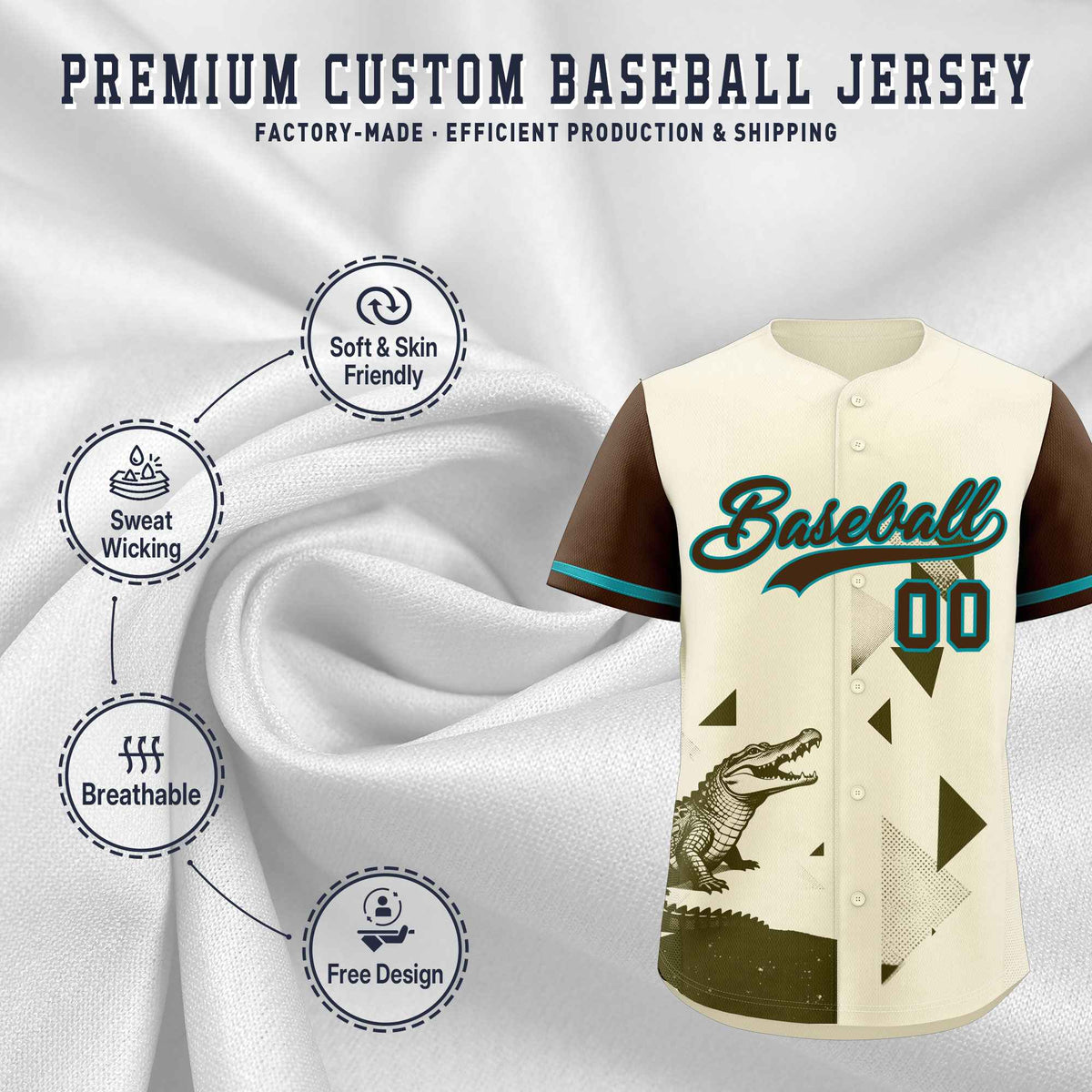Custom Light Brown Cream Raptor Series Raglan Sleeves Drapable Baseball Jersey