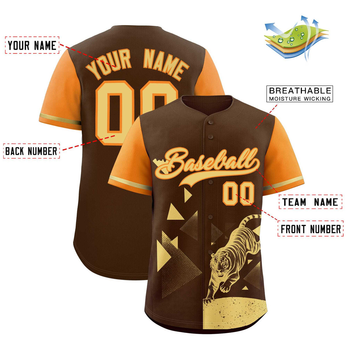 Custom Orange Brown Raptor Series Raglan Sleeves Urban Style Baseball Jersey