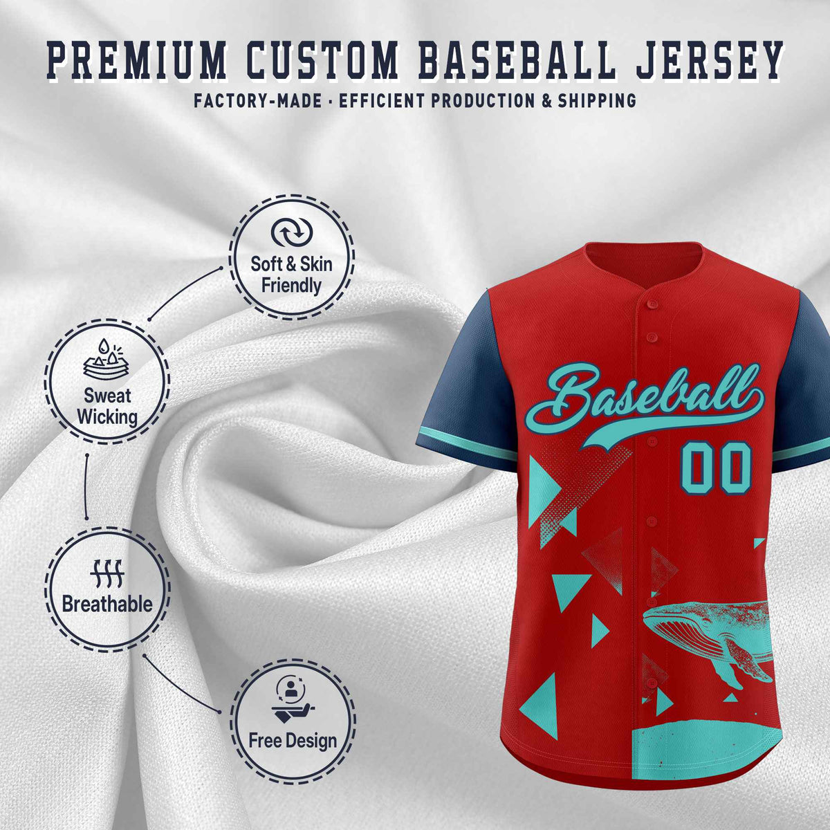 Custom Midnight Blue Red Raptor Series Raglan Sleeves Hip Hop Baseball Jersey