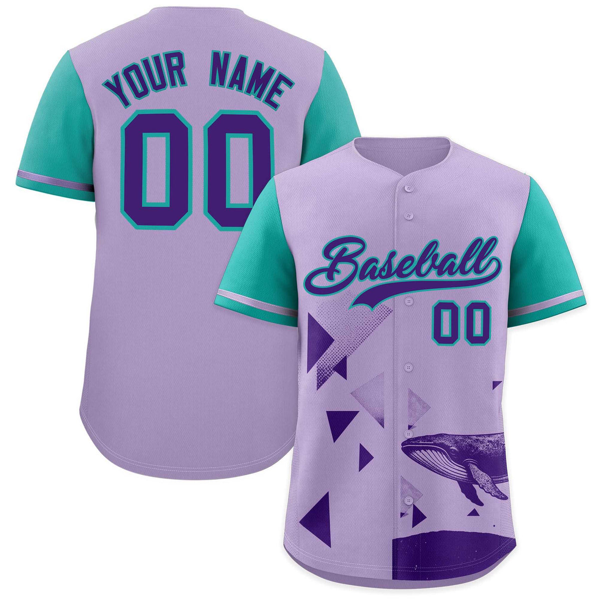 Custom Aqua Light Purple Raptor Series Raglan Sleeves Lightweight Baseball Jersey