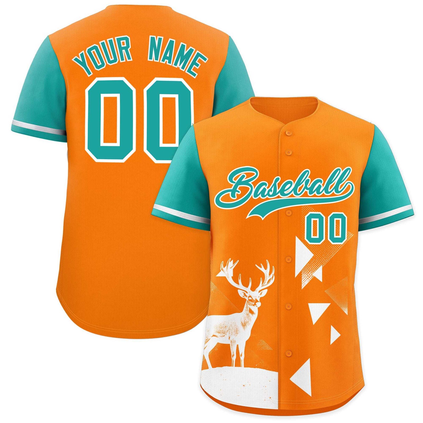 Custom Aqua Orange Raptor Series Raglan Sleeves Breathable Baseball Jersey