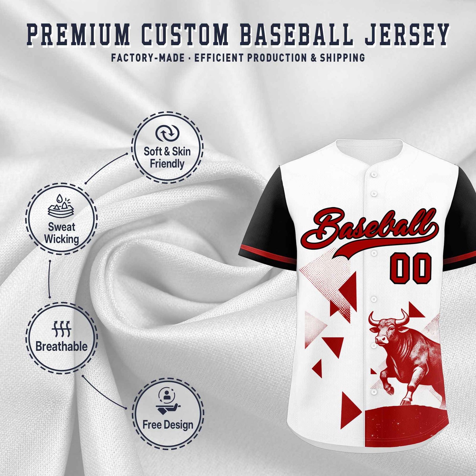 Custom Black White Raptor Series Raglan Sleeves Wrinkle-Resistant Baseball Jersey