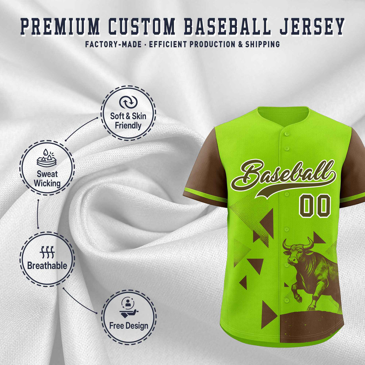 Custom Light Brown Neon Green Raptor Series Raglan Sleeves Hip Hop Baseball Jersey