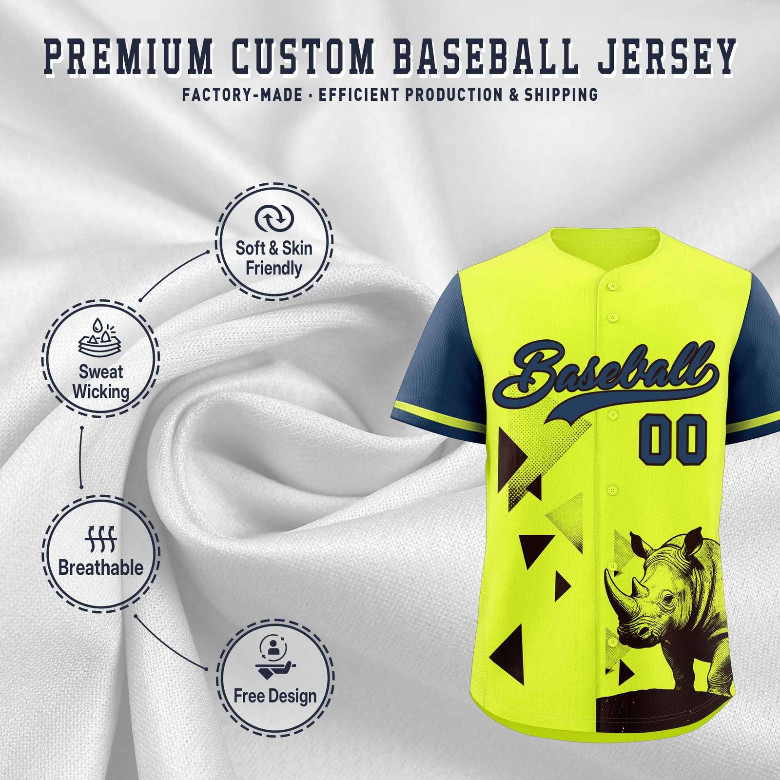Custom Midnight Blue Fluorescent Green Raptor Series Raglan Sleeves Hip Hop Baseball Jersey