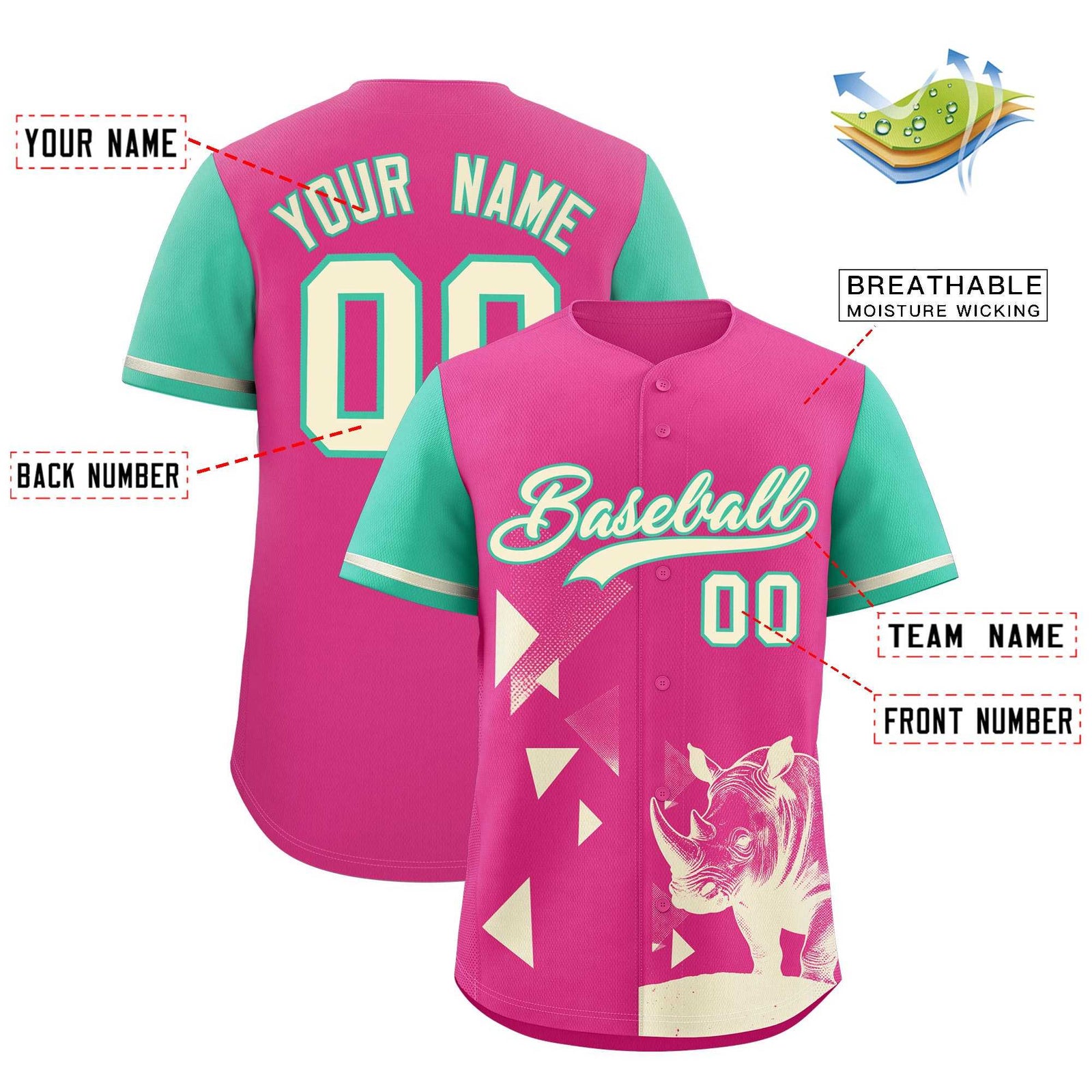 Custom Green Rose Red Raptor Series Raglan Sleeves Breathable Baseball Jersey