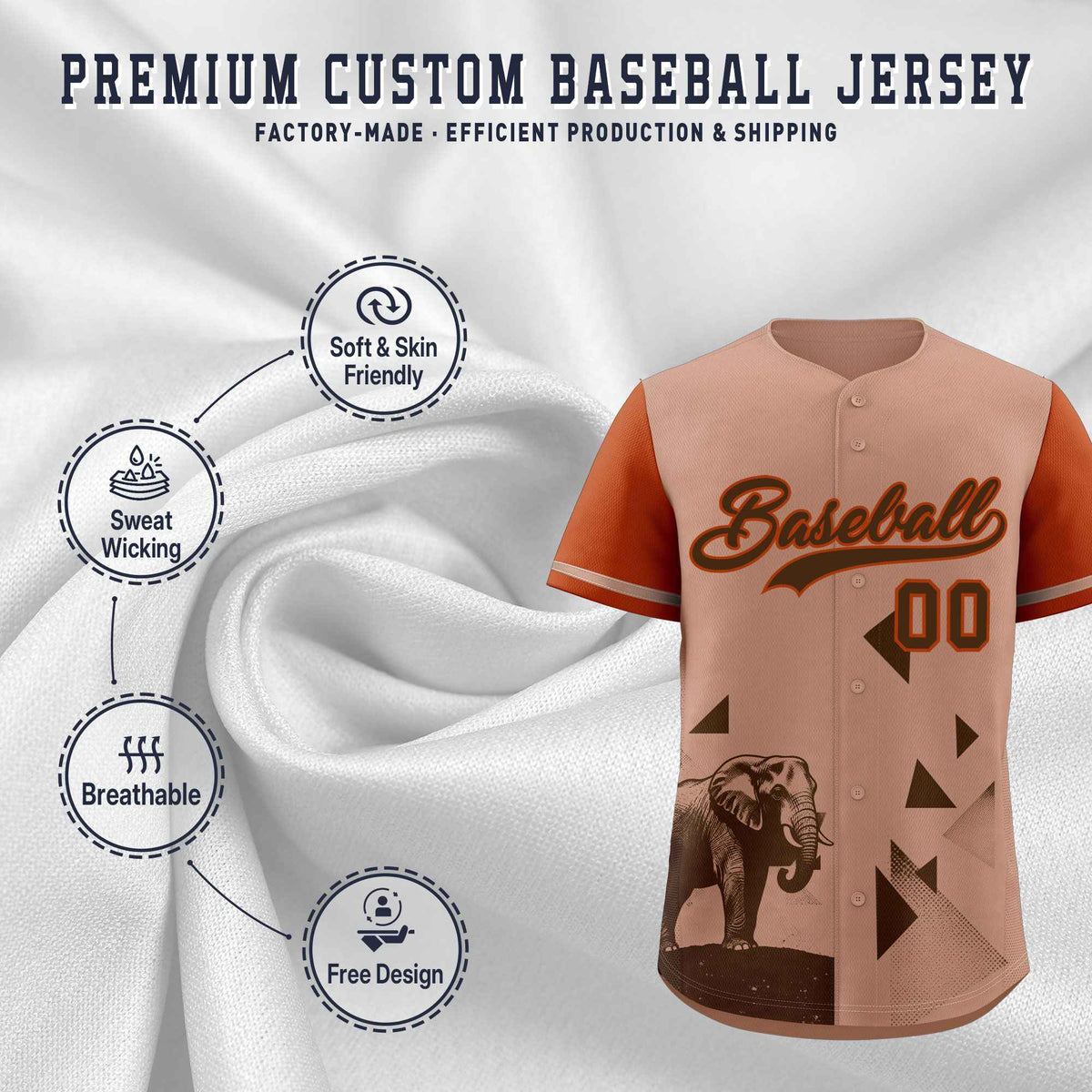 Custom Dark Orange Coffee Raptor Series Raglan Sleeves Hip Hop Baseball Jersey
