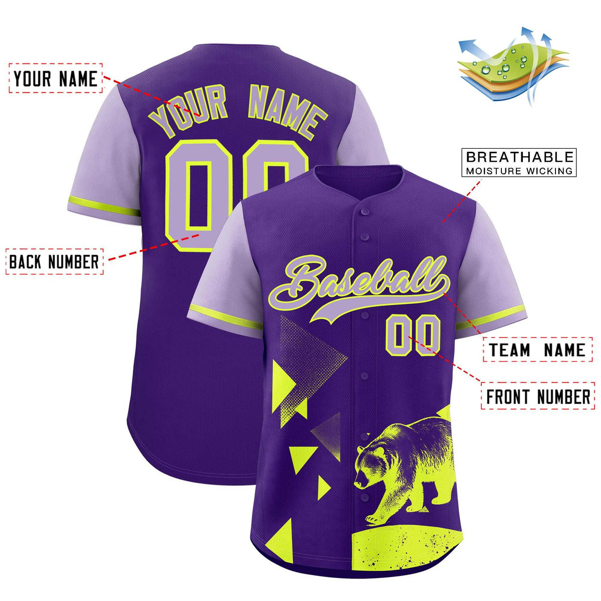 Custom Light Purple Purple Raptor Series Raglan Sleeves Wrinkle-Resistant Baseball Jersey