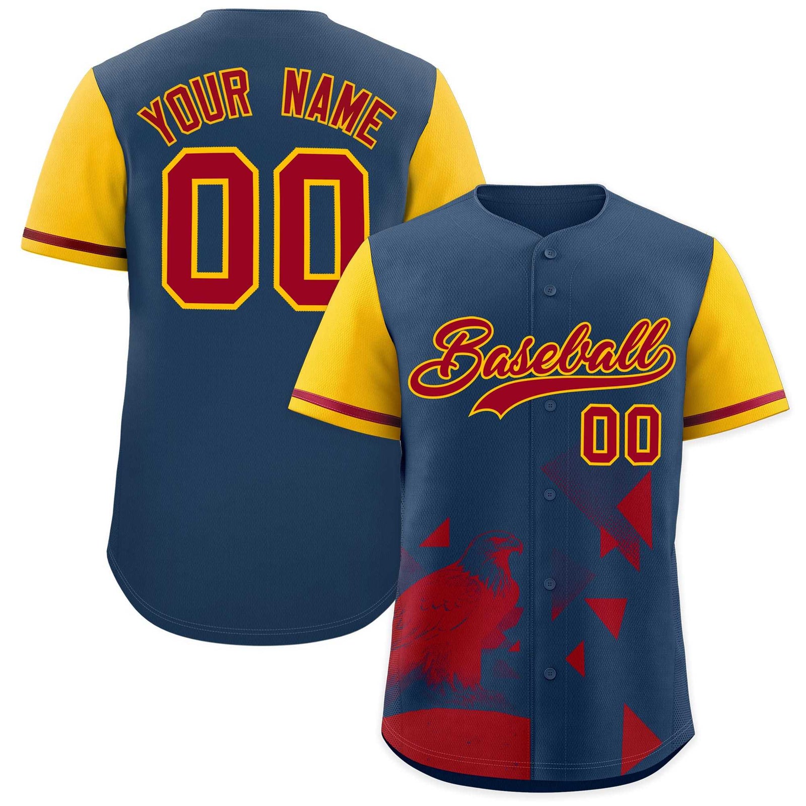 Custom Yellow Midnight Blue Raptor Series Raglan Sleeves Casual Sports Baseball Jersey
