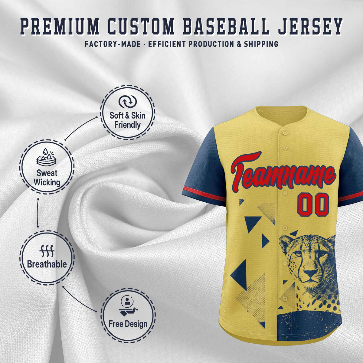 Custom Midnight Blue Old Gold Raptor Series Raglan Sleeves Lightweight Baseball Jersey