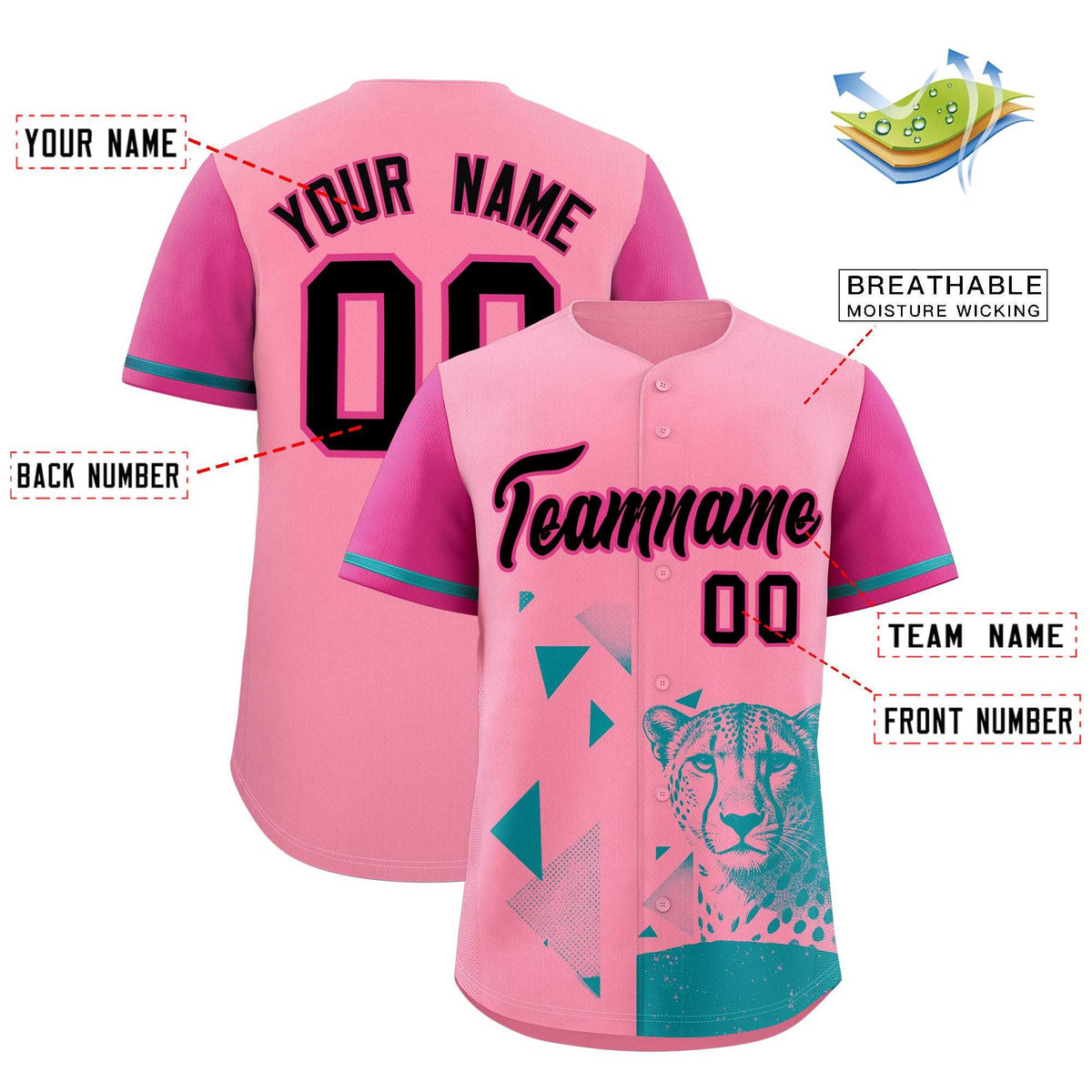 Custom Rose Red Light Pink Raptor Series Raglan Sleeves Breathable Baseball Jersey