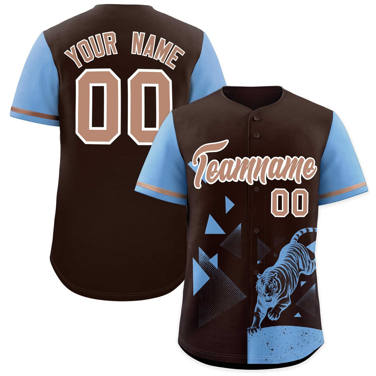 Custom Powder Blue Brown Raptor Series Raglan Sleeves Drapable Baseball Jersey