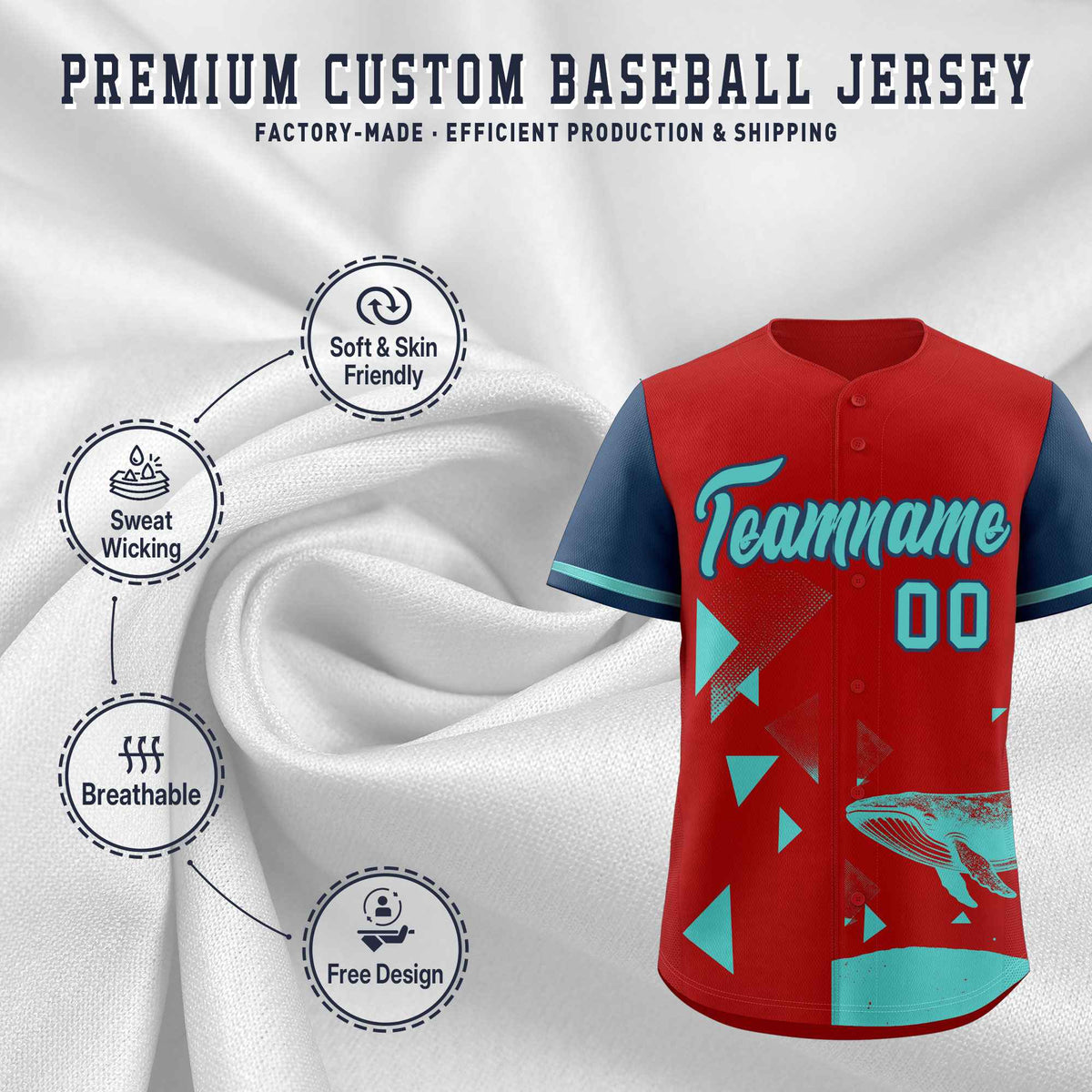 Custom Midnight Blue Red Raptor Series Raglan Sleeves Hip Hop Baseball Jersey