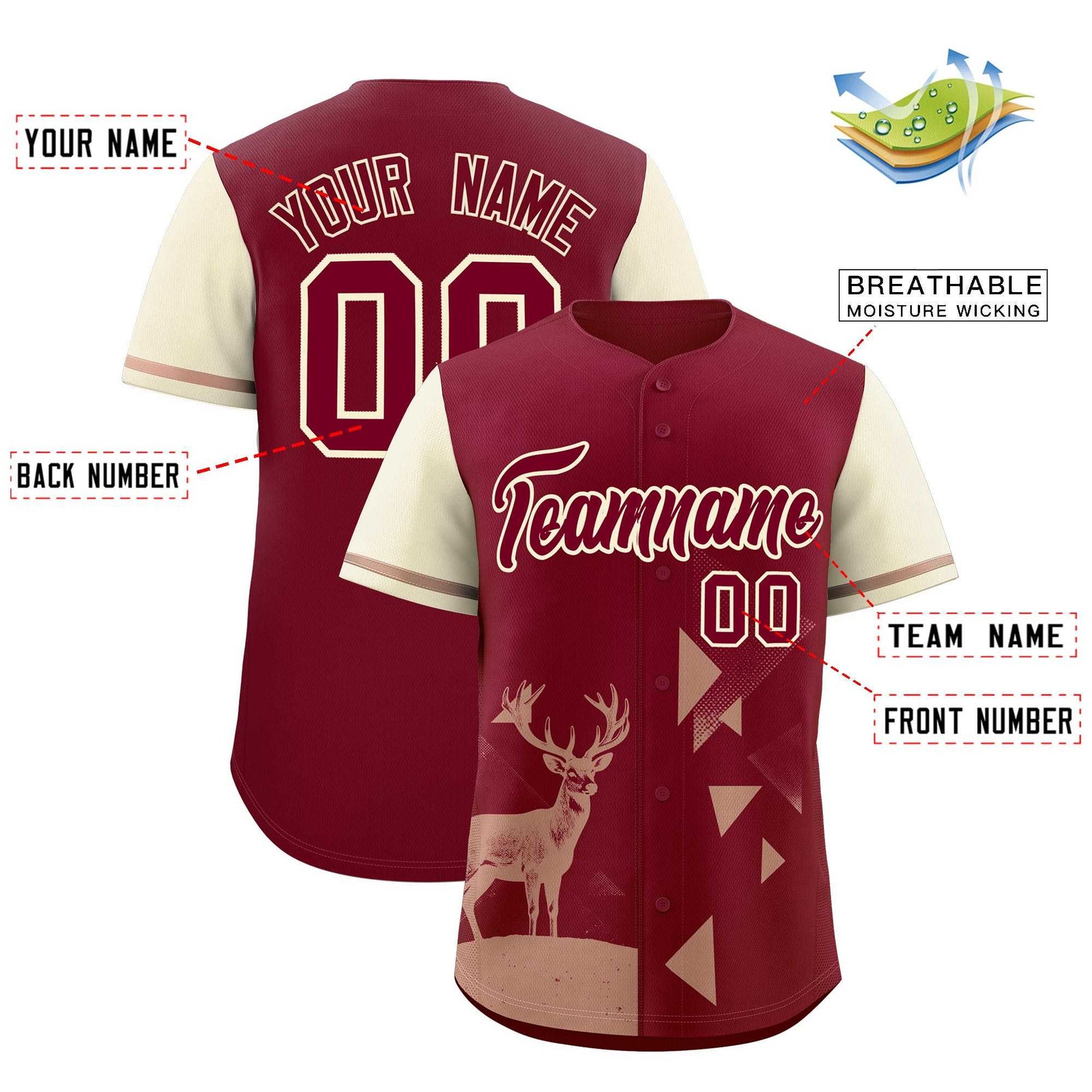 Custom Cream Crimson Raptor Series Raglan Sleeves Urban Style Baseball Jersey