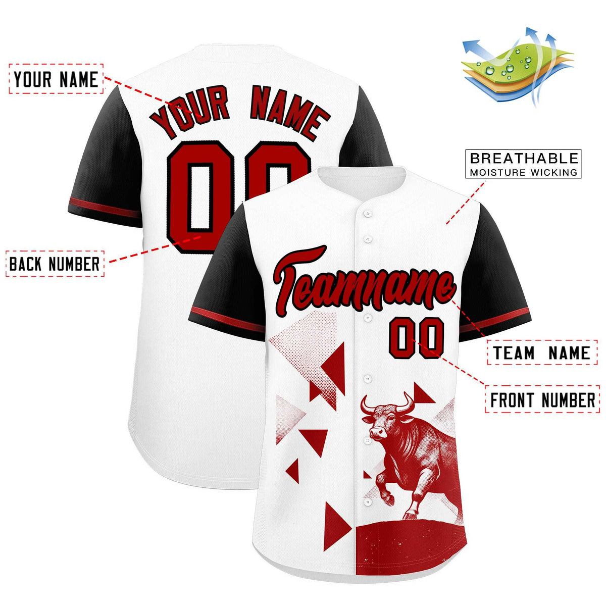 Custom Black White Raptor Series Raglan Sleeves Wrinkle-Resistant Baseball Jersey