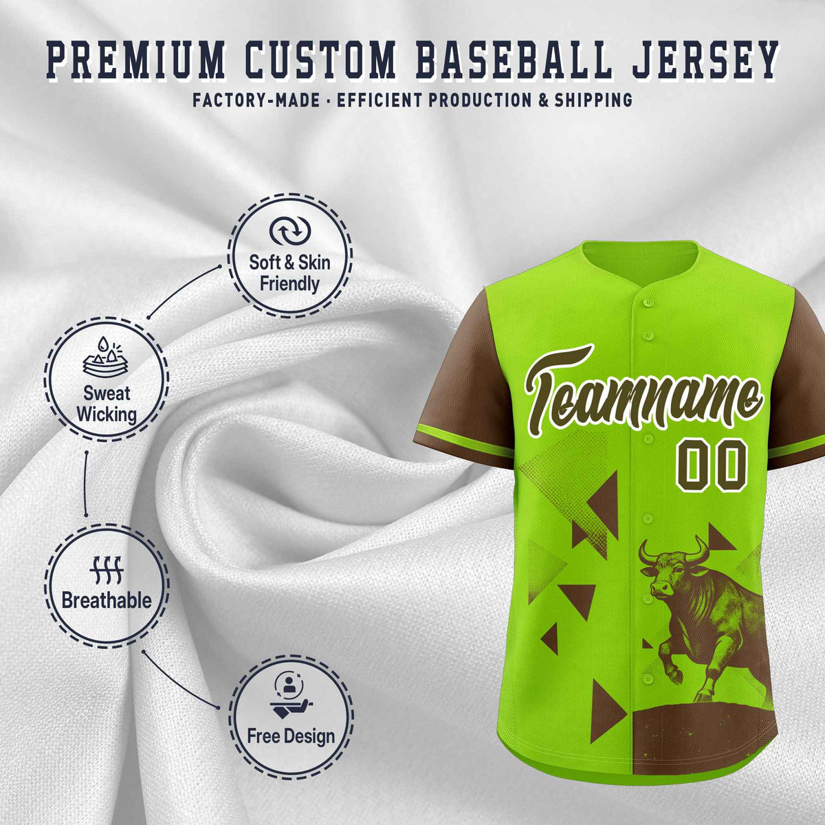 Custom Light Brown Neon Green Raptor Series Raglan Sleeves Hip Hop Baseball Jersey