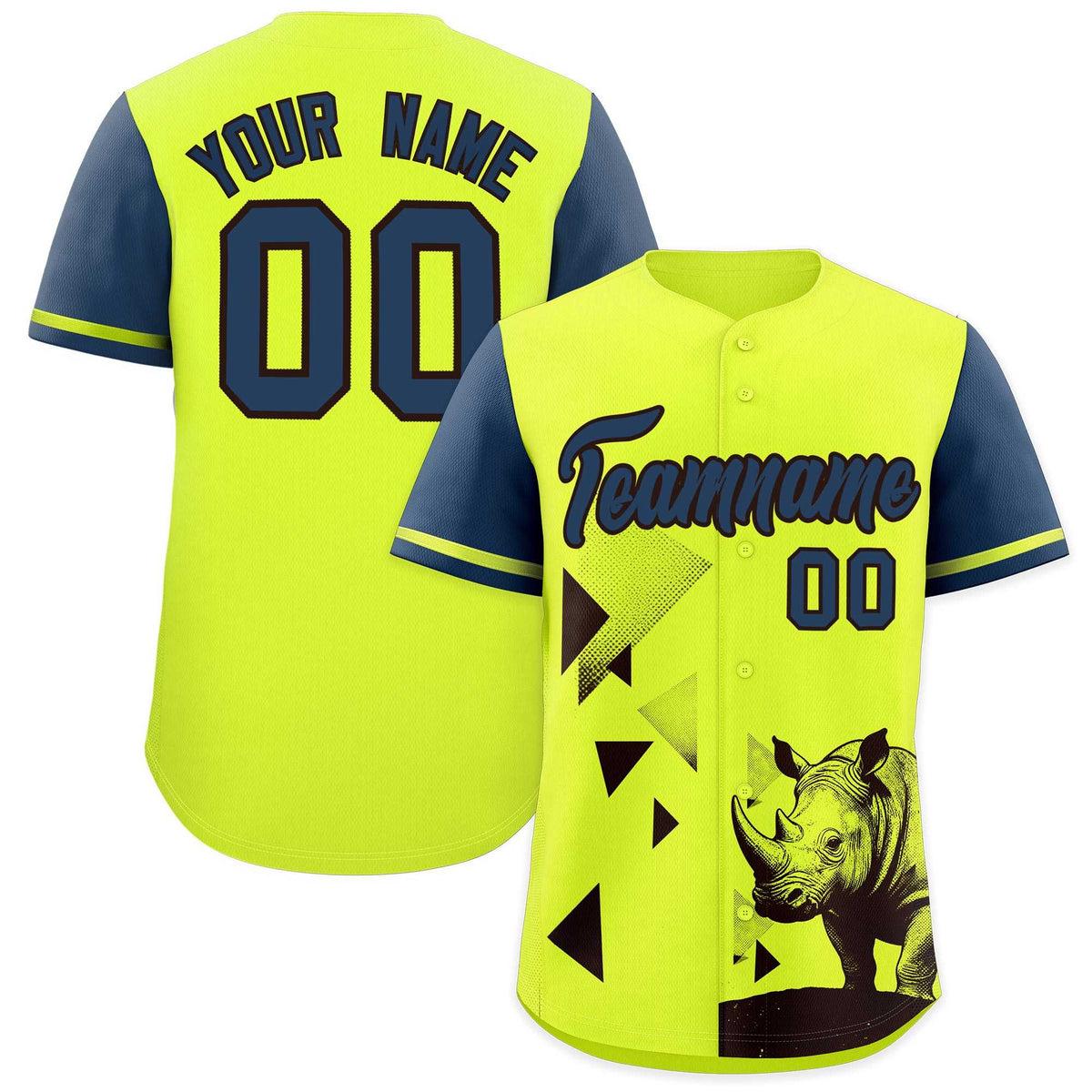 Custom Midnight Blue Fluorescent Green Raptor Series Raglan Sleeves Hip Hop Baseball Jersey