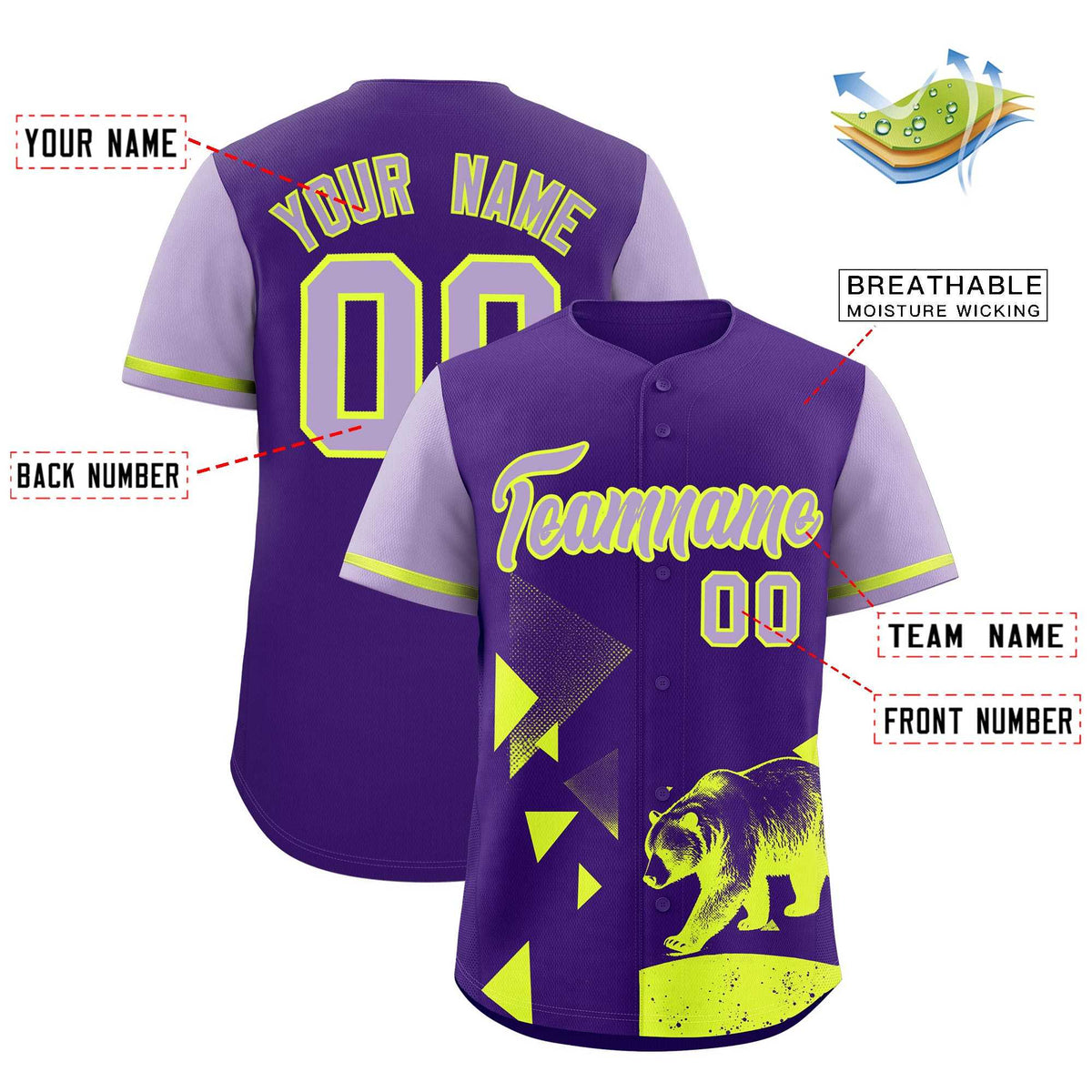 Custom Light Purple Purple Raptor Series Raglan Sleeves Wrinkle-Resistant Baseball Jersey