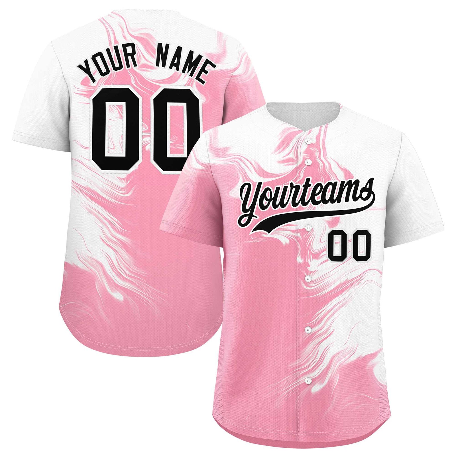 Custom White Light Pink Personalized Ink Pattern Authentic Baseball Jersey