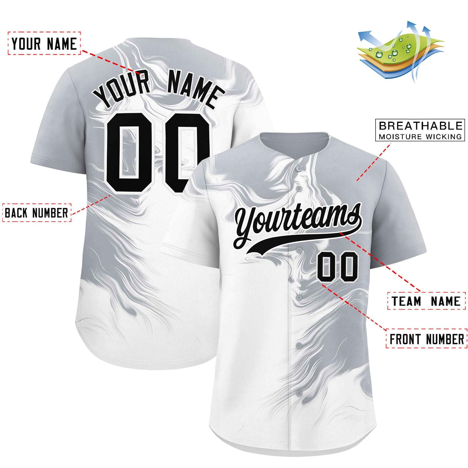 Custom Gray White Personalized Ink Pattern Authentic Baseball Jersey