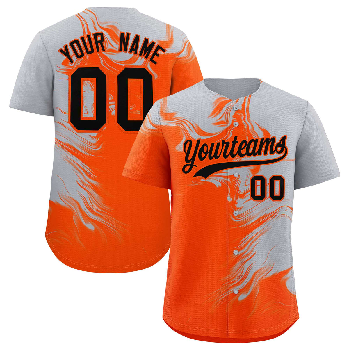Custom Gray Orange Personalized Ink Pattern Authentic Baseball Jersey