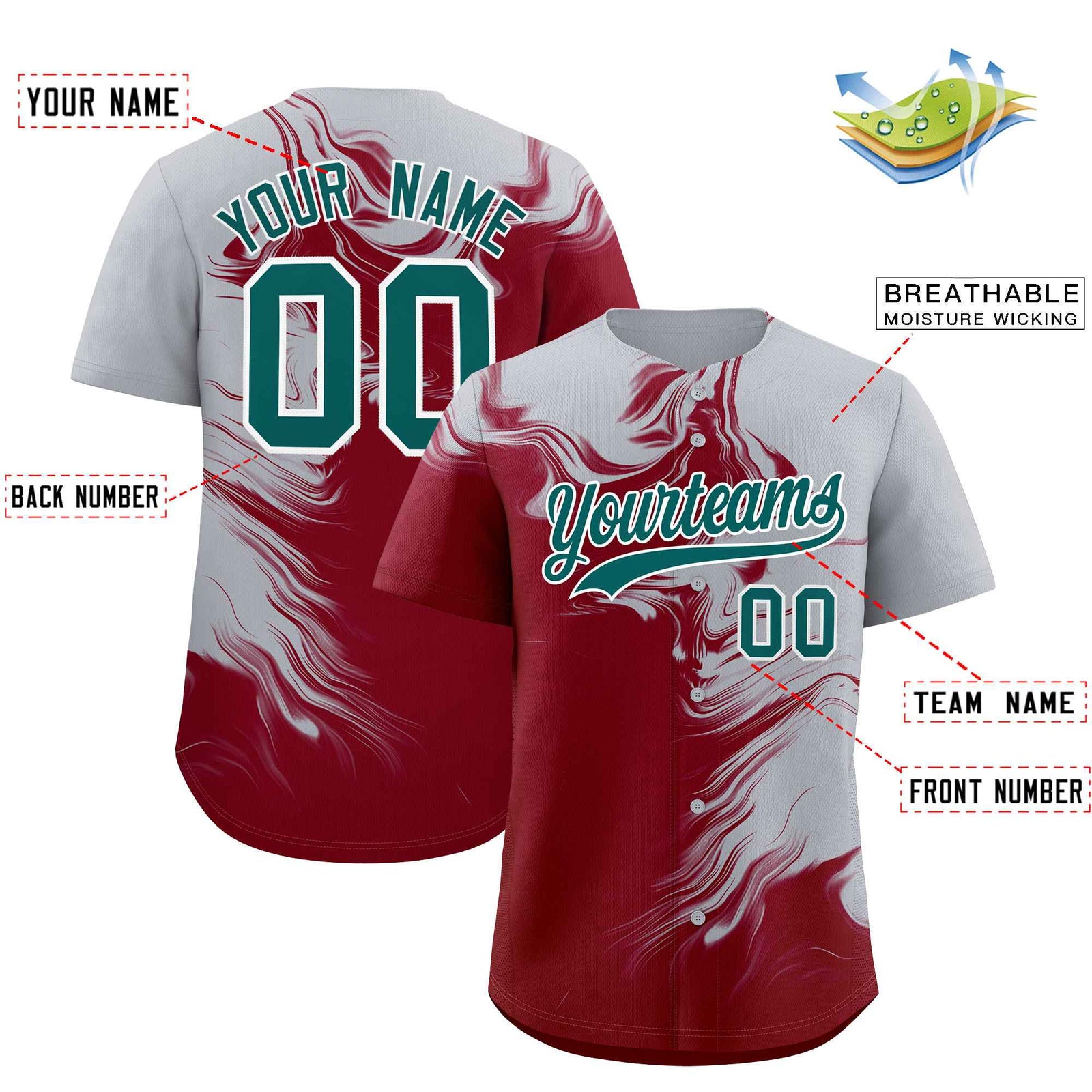 Custom Gray Crimson Personalized Ink Pattern Authentic Baseball Jersey