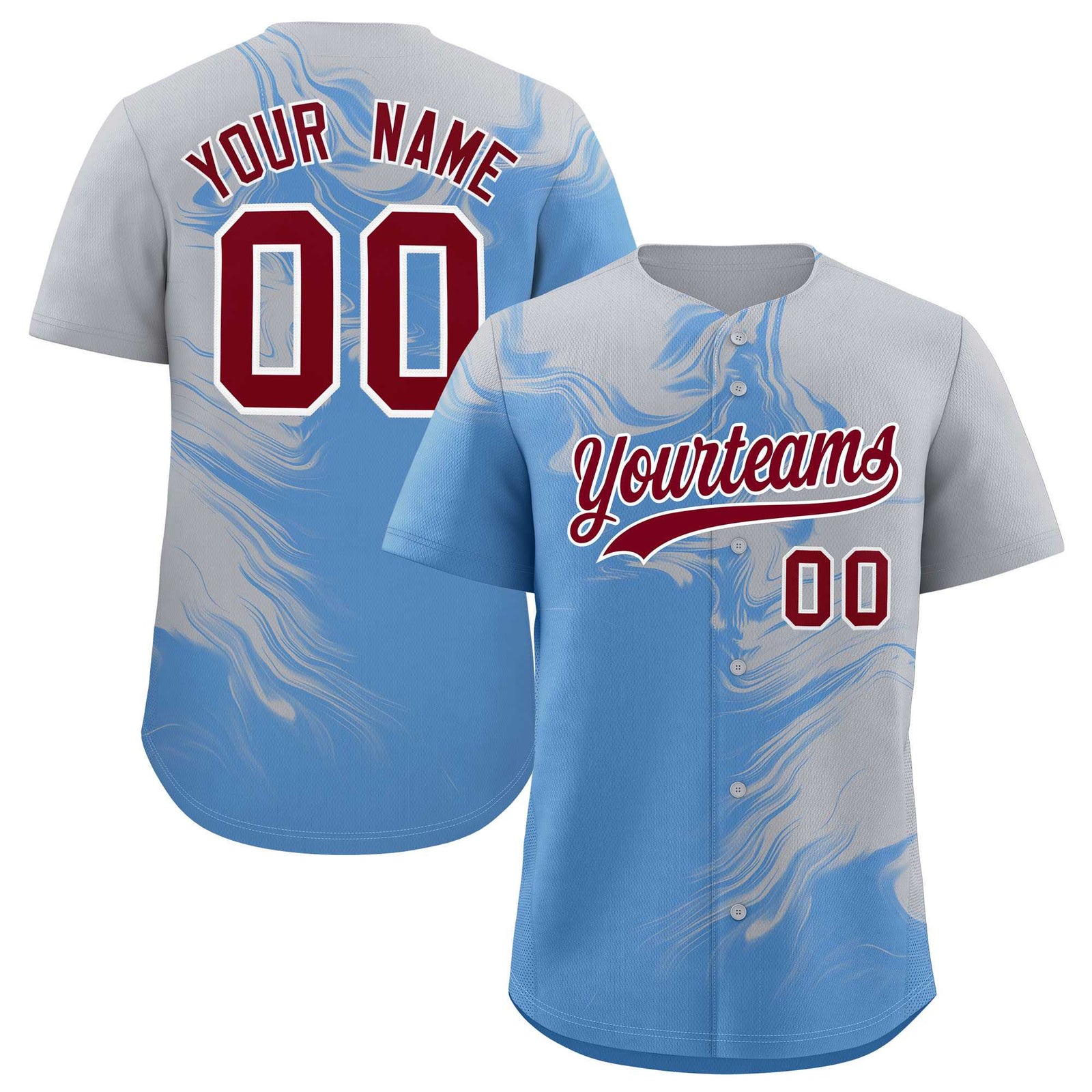 Custom Gray Powder Blue Personalized Ink Pattern Authentic Baseball Jersey