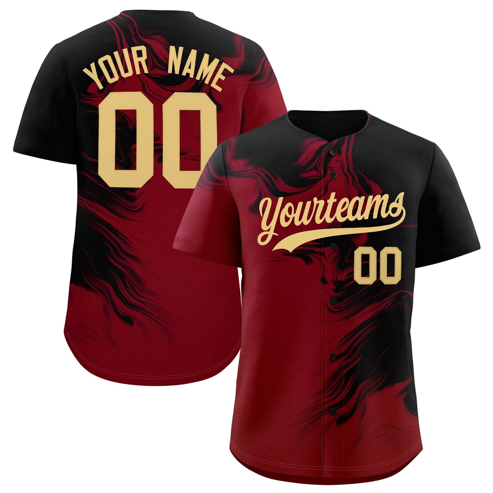 Custom Black Crimson Personalized Ink Pattern Authentic Baseball Jersey