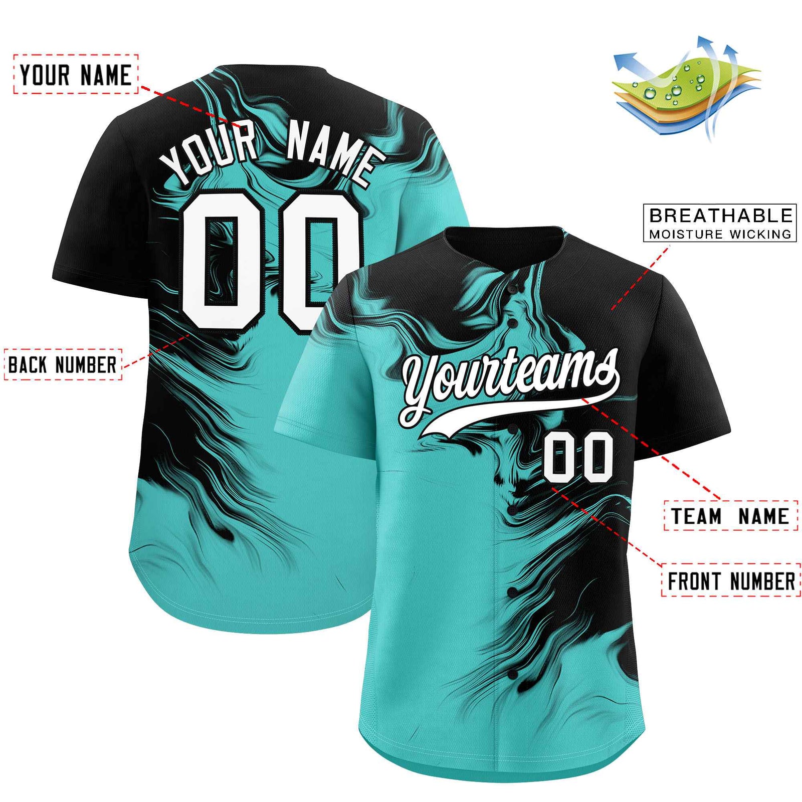 Custom Black Bright Green Personalized Ink Pattern Authentic Baseball Jersey