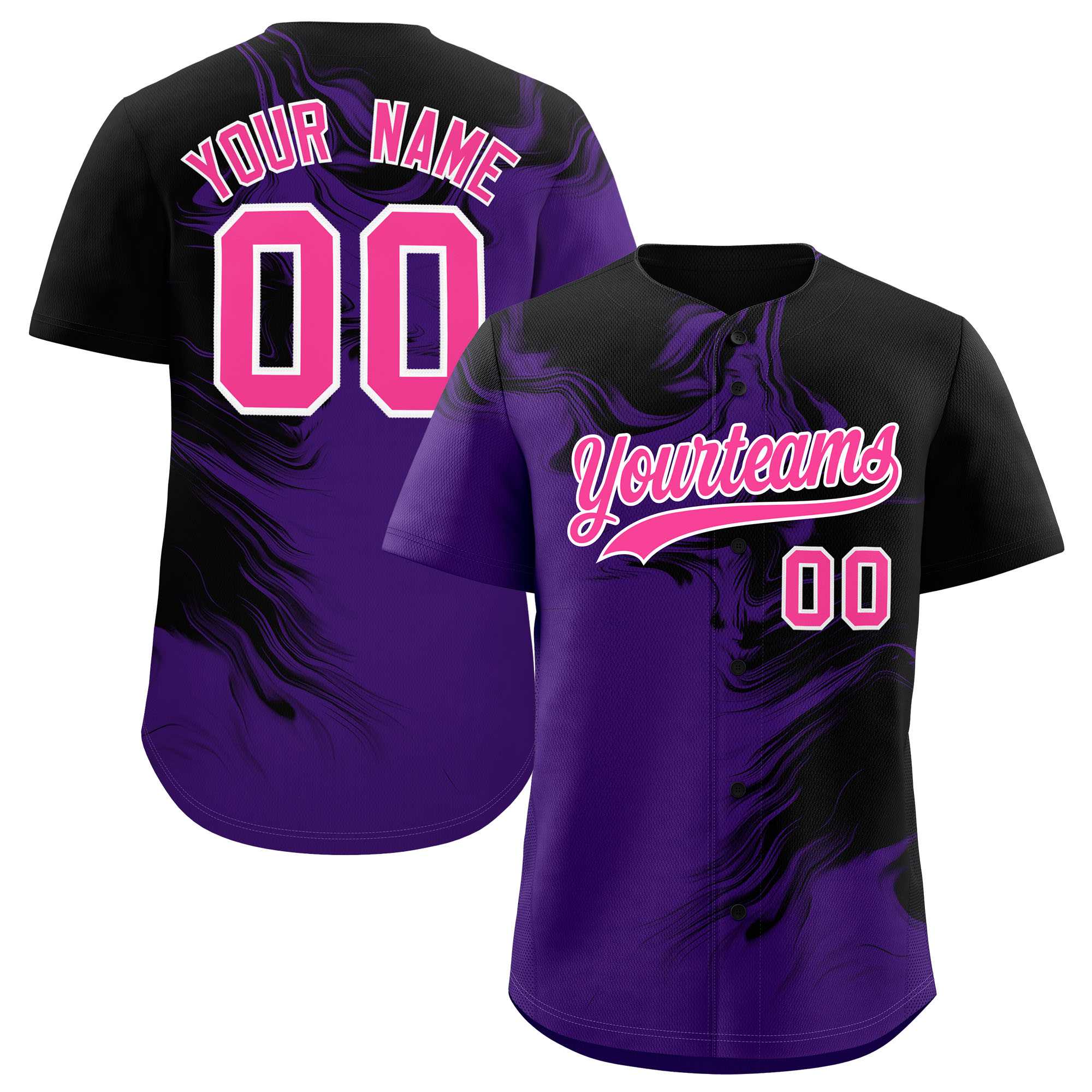 Custom Black Purple Personalized Ink Pattern Authentic Baseball Jersey