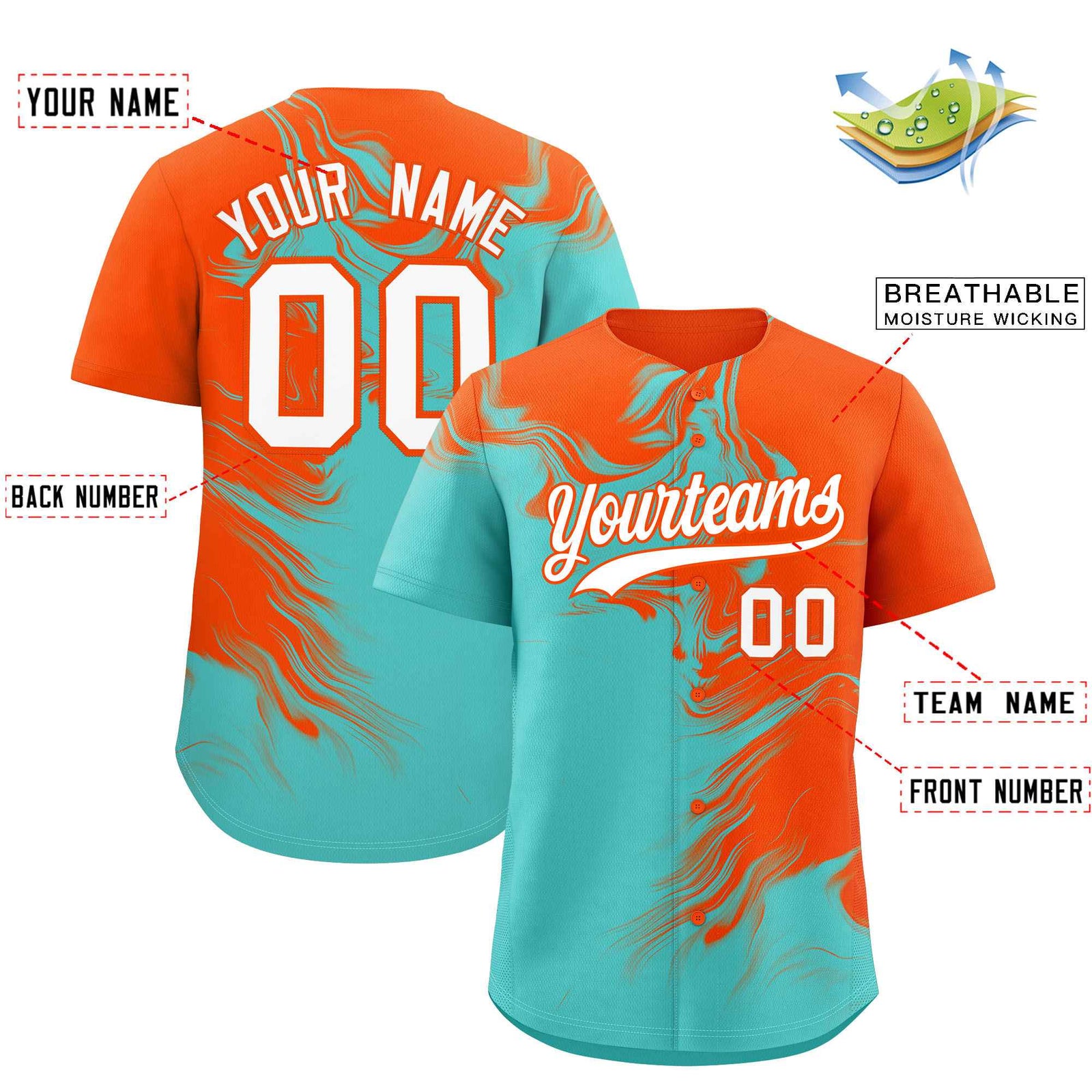 Custom Orange Bright Green Personalized Ink Pattern Authentic Baseball Jersey