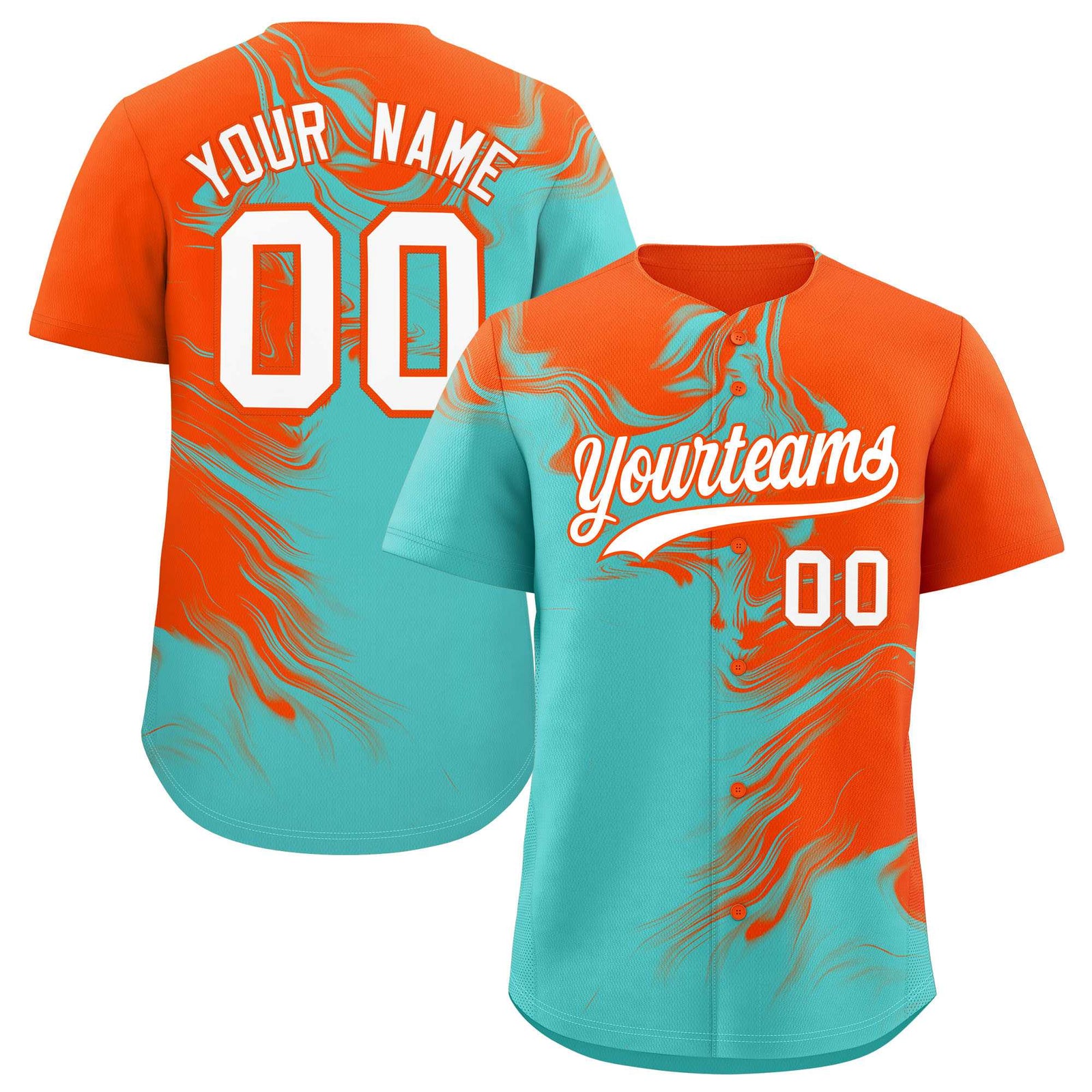Custom Orange Bright Green Personalized Ink Pattern Authentic Baseball Jersey