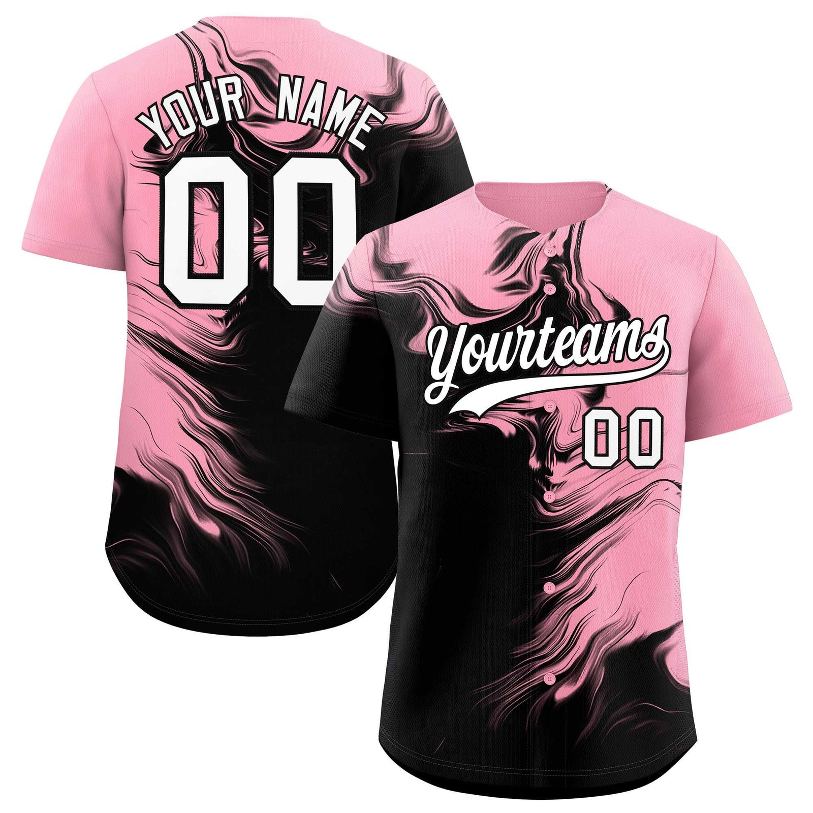Custom Light Pink Black Personalized Ink Pattern Authentic Baseball Jersey