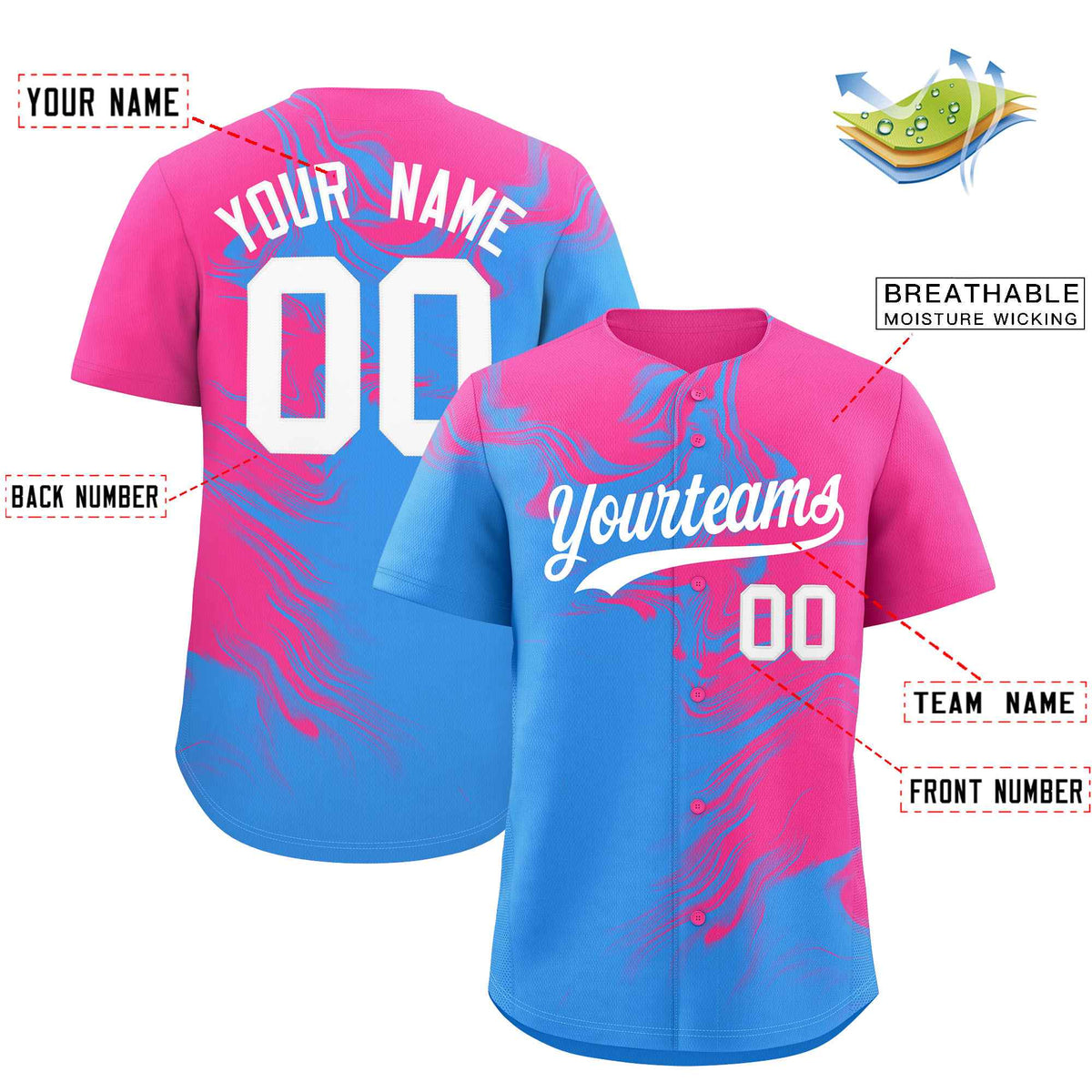 Custom Pink Powder Blue Personalized Ink Pattern Authentic Baseball Jersey