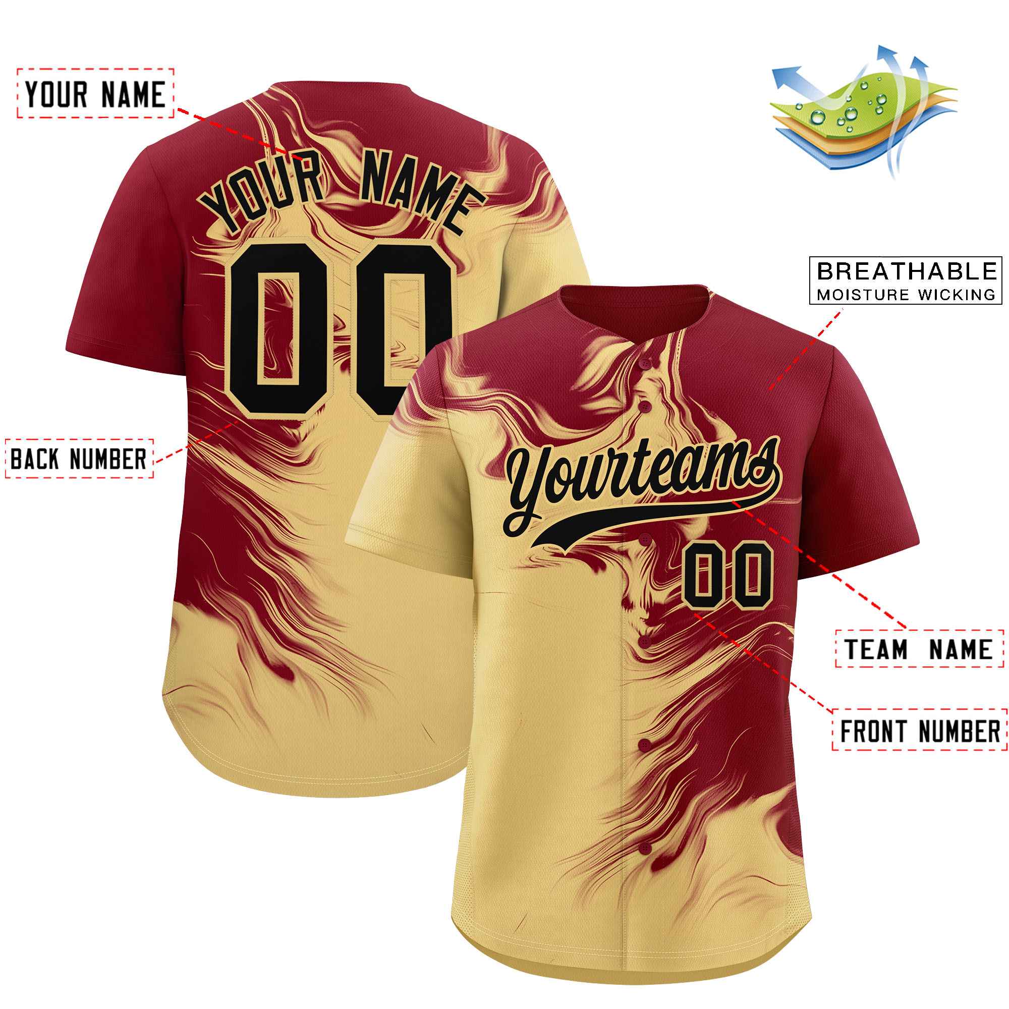 Custom Crimson Khaki Personalized Ink Pattern Authentic Baseball Jersey
