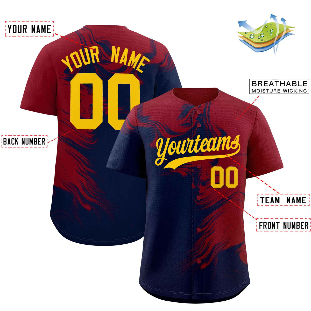 Custom Crimson Navy Personalized Ink Pattern Authentic Baseball Jersey