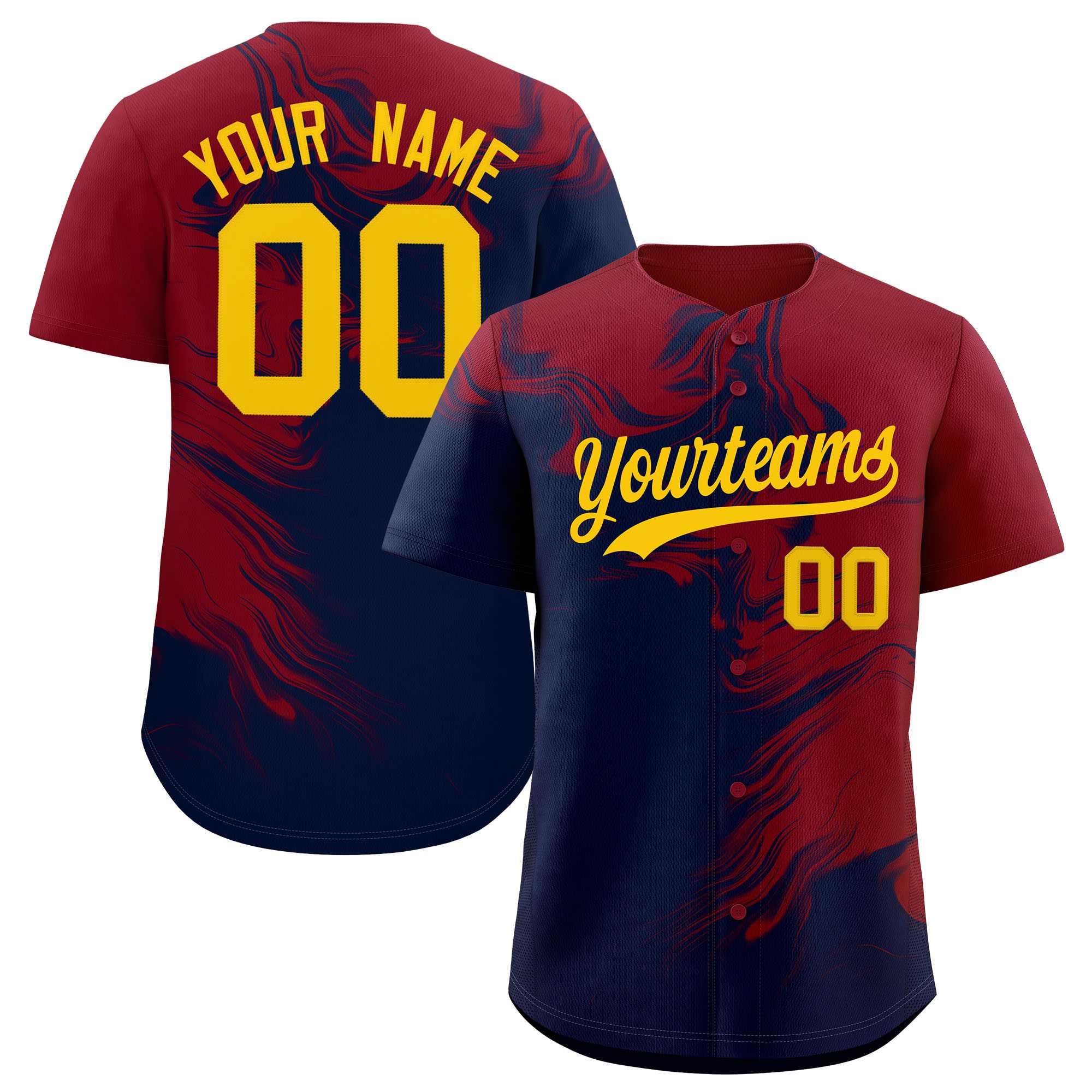 Custom Crimson Navy Personalized Ink Pattern Authentic Baseball Jersey