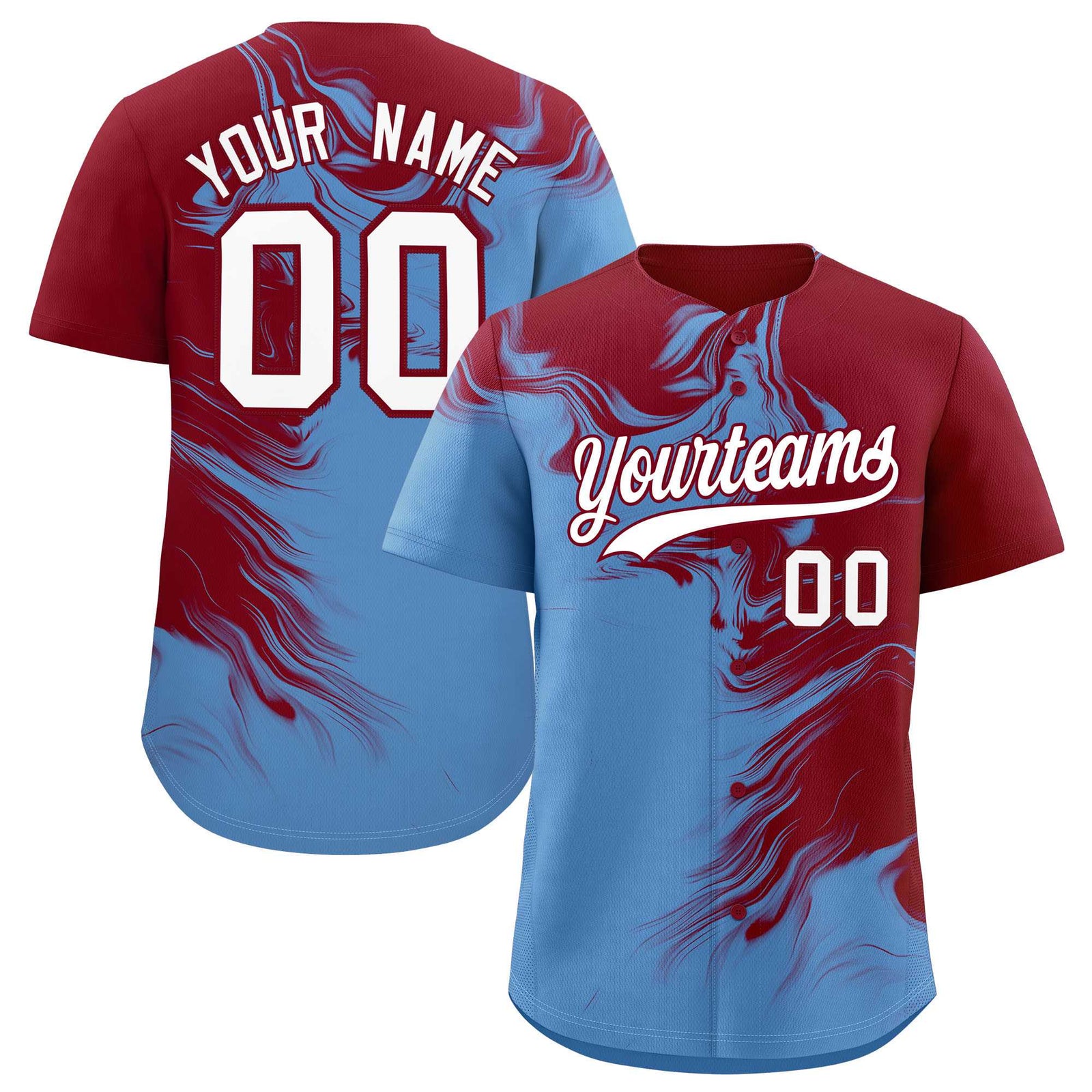 Custom Crimson Powder Blue Personalized Ink Pattern Authentic Baseball Jersey