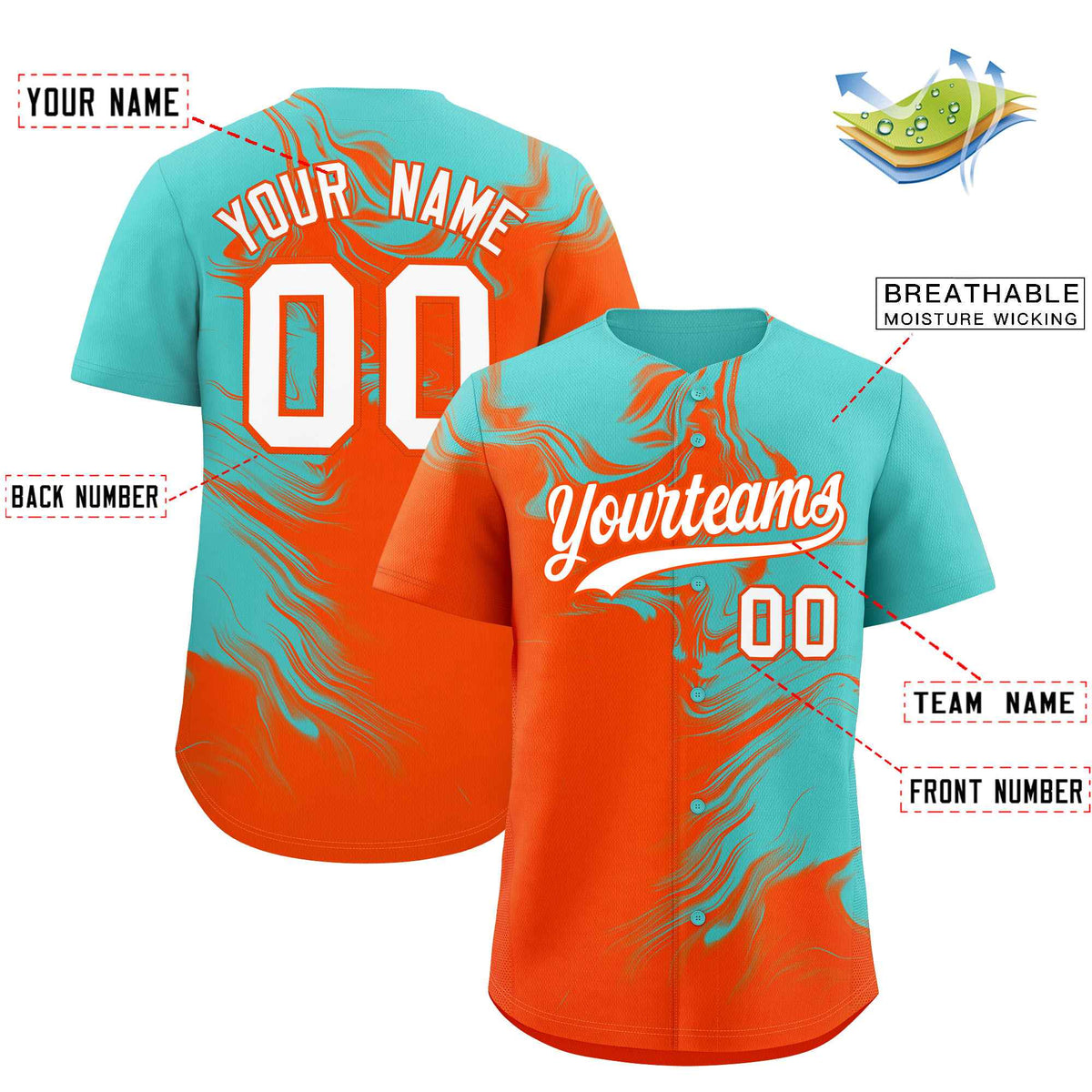 Custom Bright Green Orange Personalized Ink Pattern Authentic Baseball Jersey