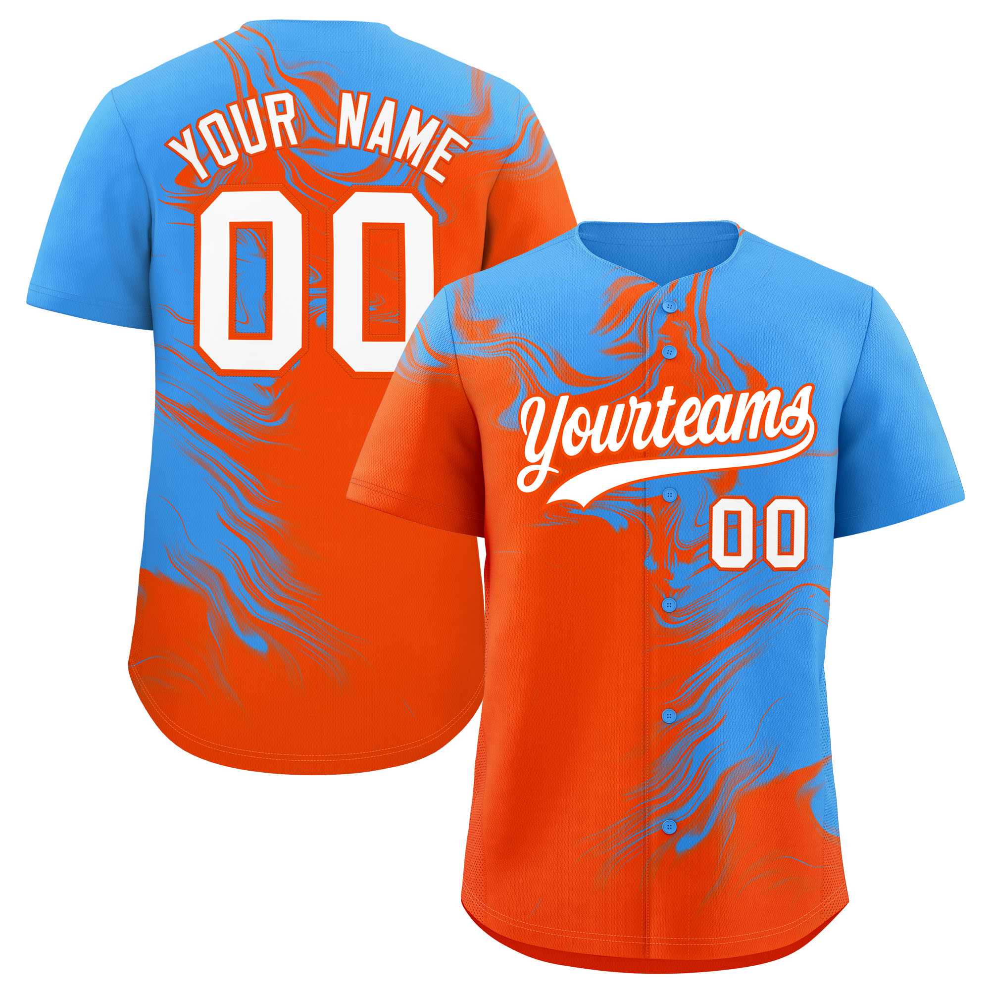 Custom Powder Blue Orange Personalized Ink Pattern Authentic Baseball Jersey